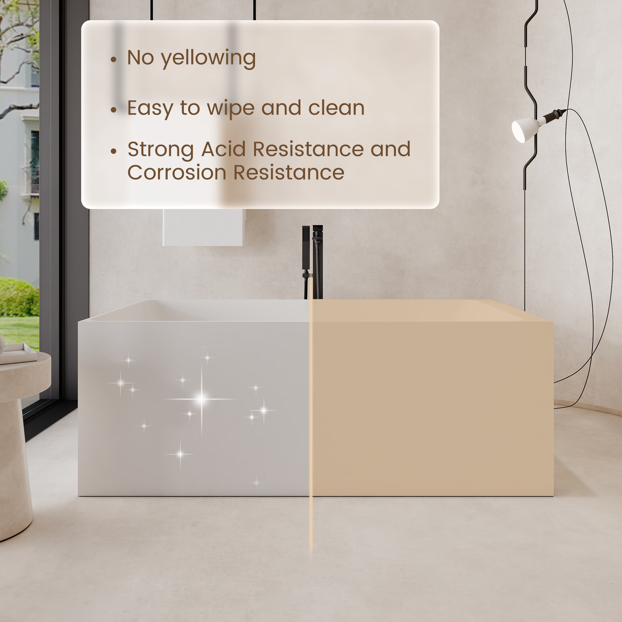 59" Rectangular Solid Surface Freestanding Bathtub with Sloped Backrest