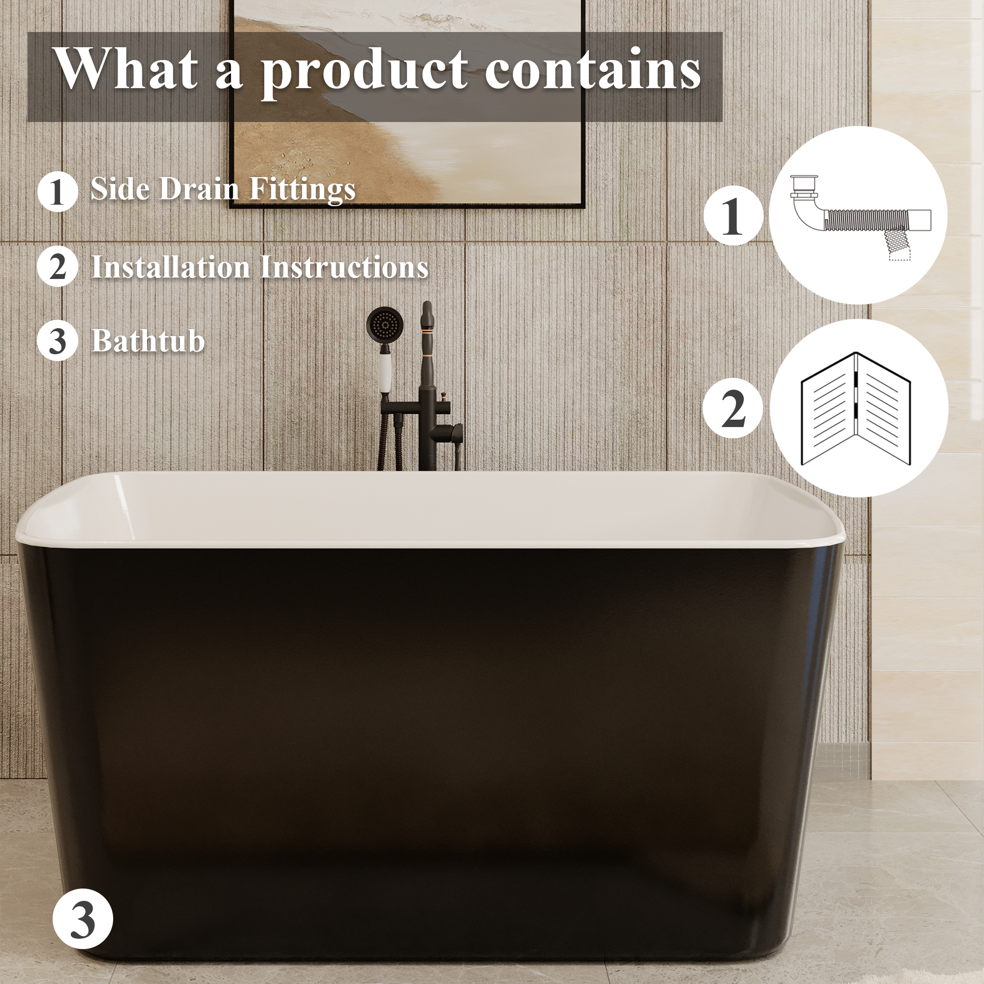 49" Acrylic Freestanding Japanese Soaking Hot Tub with Overflow and Drain