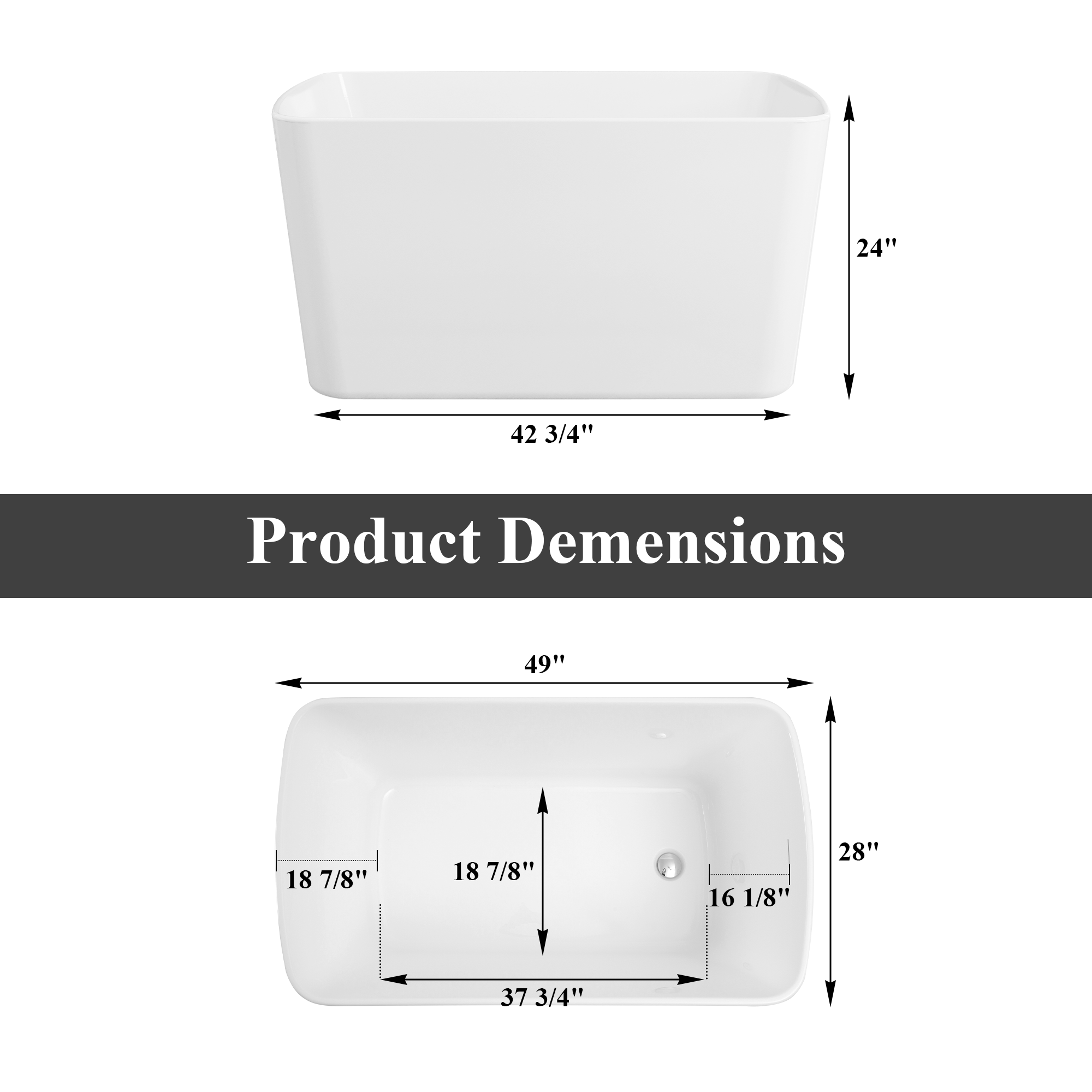 49" Acrylic Freestanding Japanese Soaking Hot Tub with Overflow and Drain