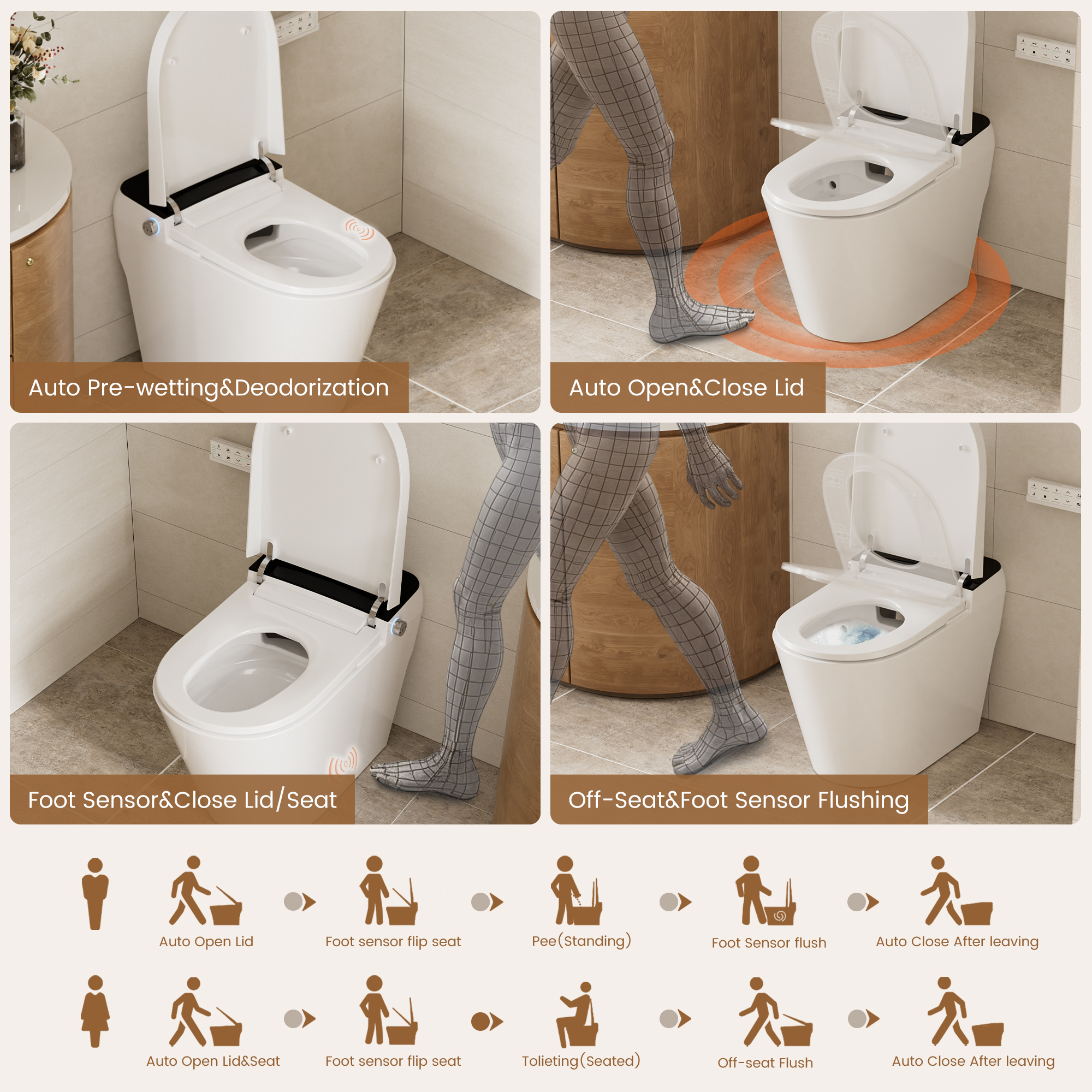 Elongated White Ceramic Tankless Smart Bidet Toilet with Remote Control