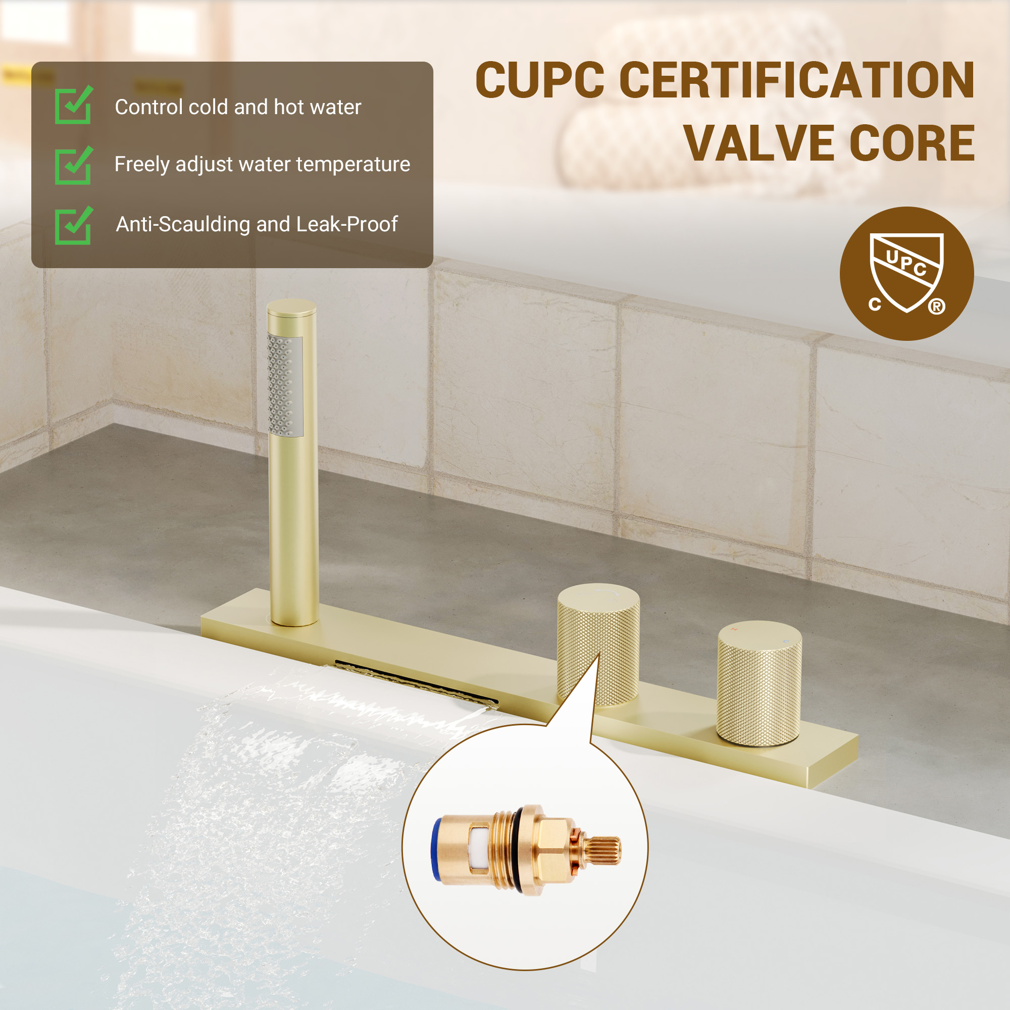 2-Handle Waterfall Roman Tub Faucet with Handheld Shower