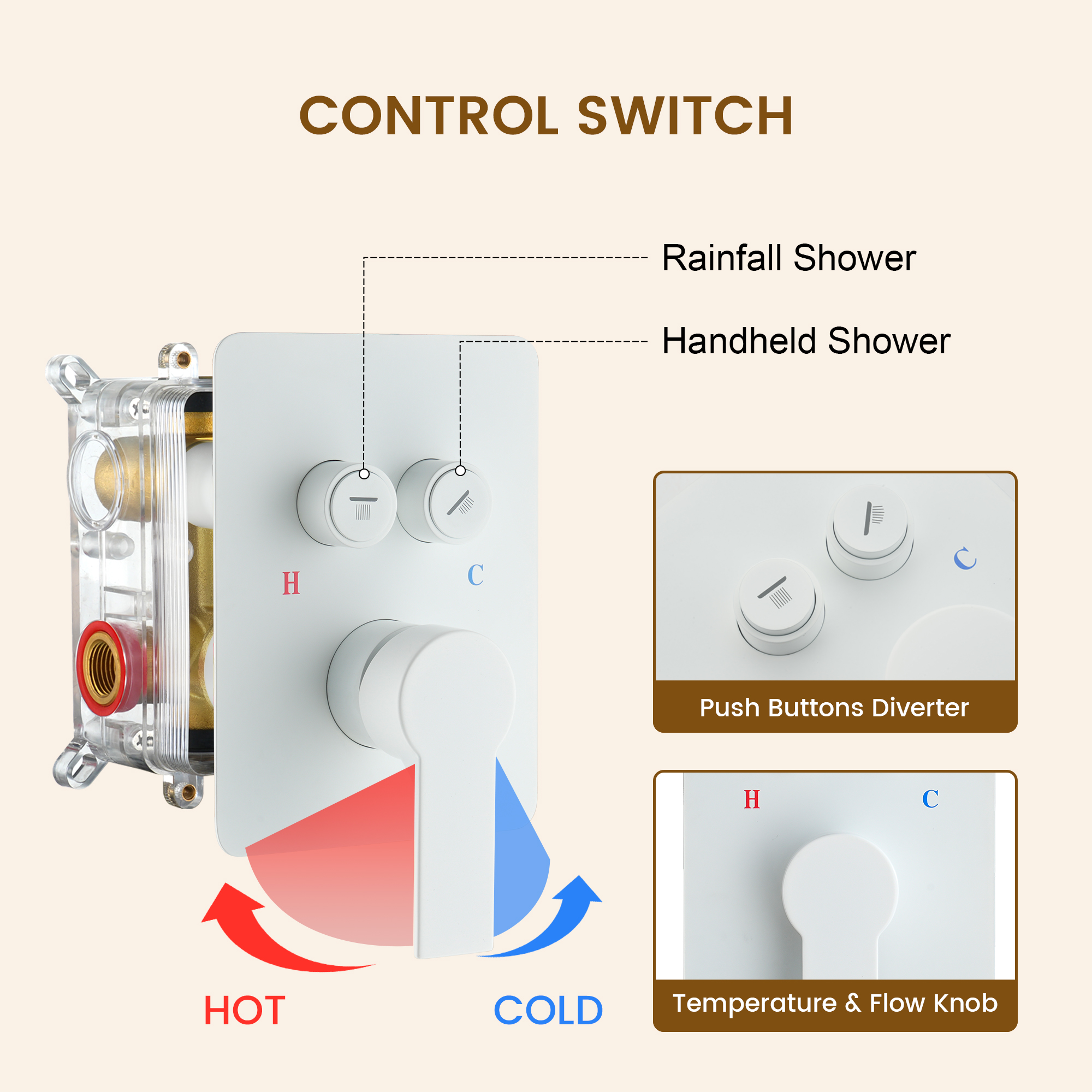 12" x 8" Wall-Mounted Dual-Function Shower System with Hand Shower