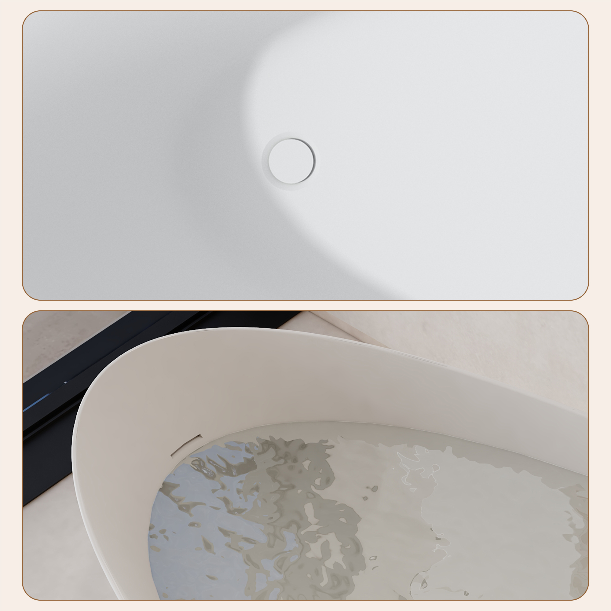 67" Solid Surface Freestanding Soaking Bathtub with Elegant Curved Design