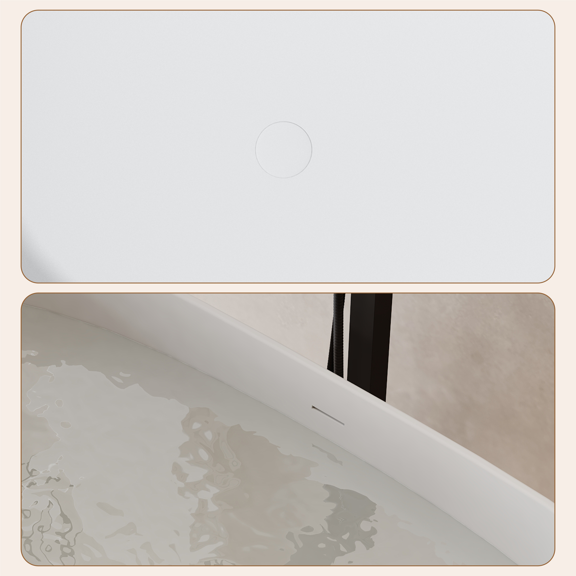 63" Freestanding Solid Surface Stone Bathtub with Symmetrical Moon Design