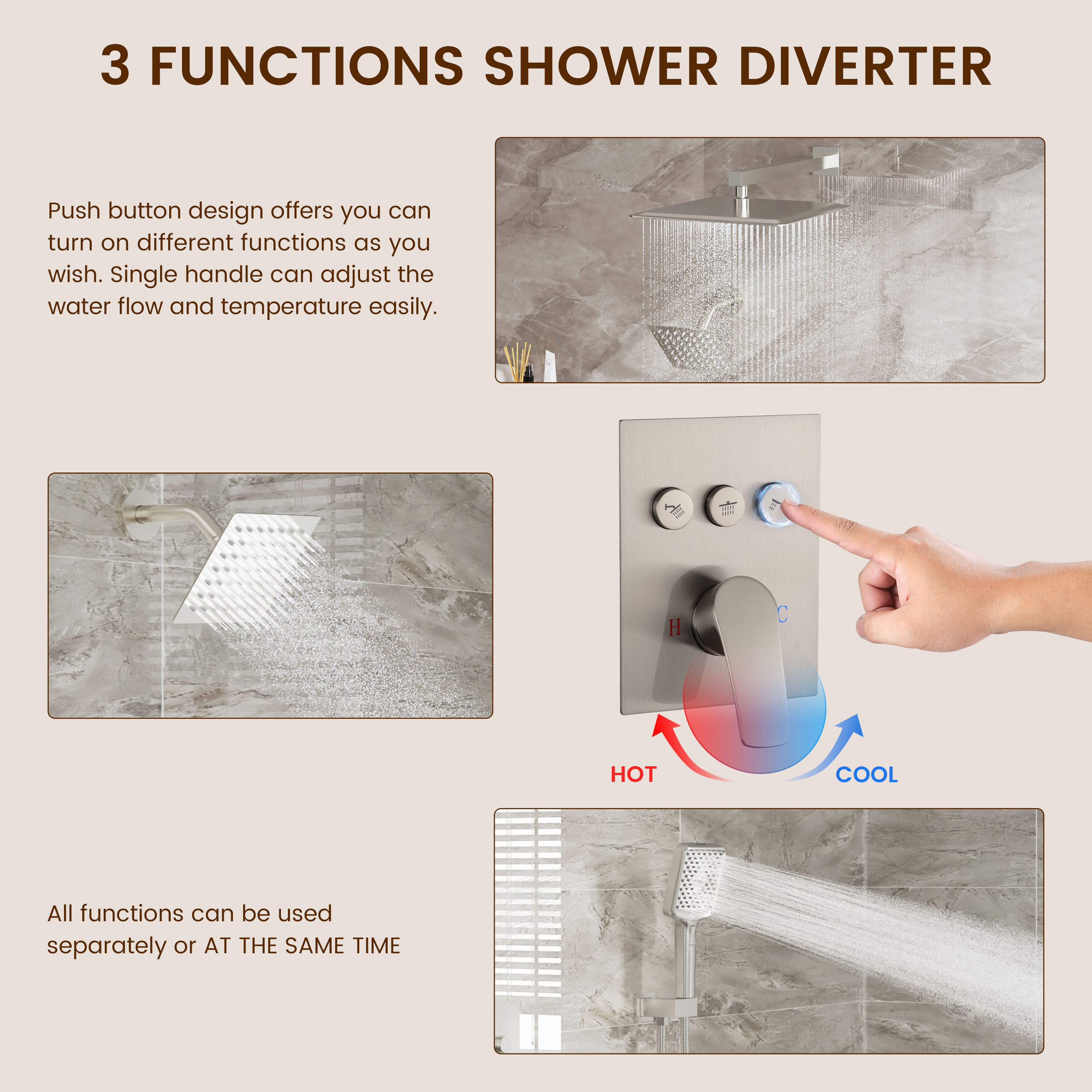 12-inch Dual Shower System with 4-Function Handheld Shower