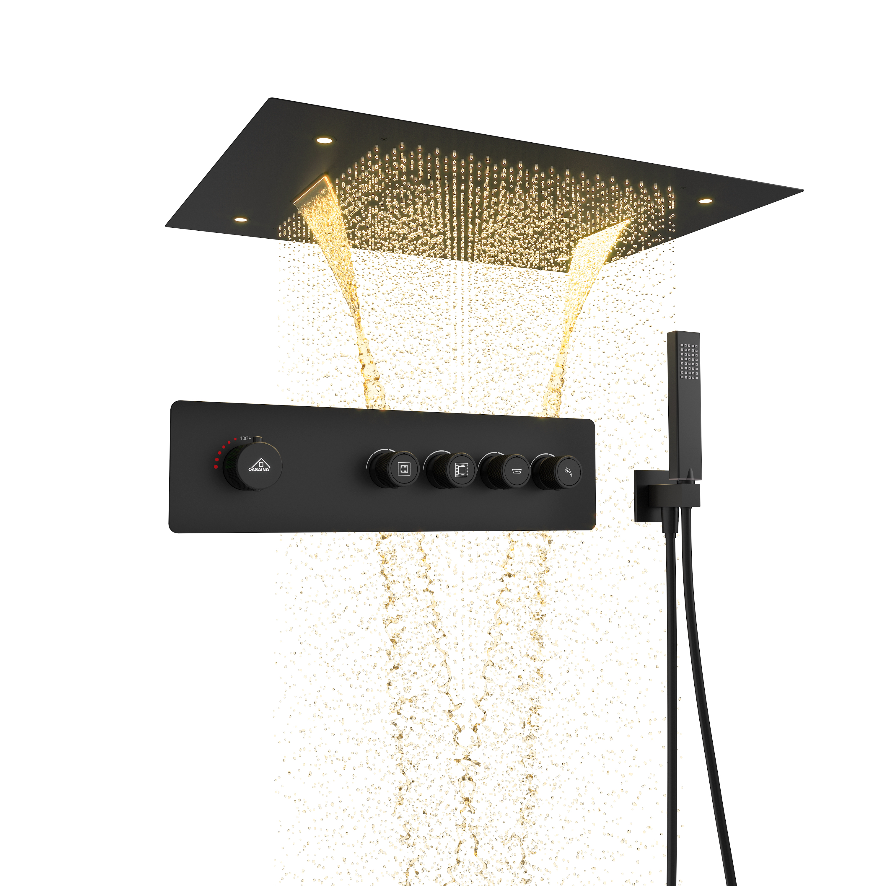 31.4" x 23.6" 4-Function Ceiling-Mounted Thermostatic Shower System with LED Lights