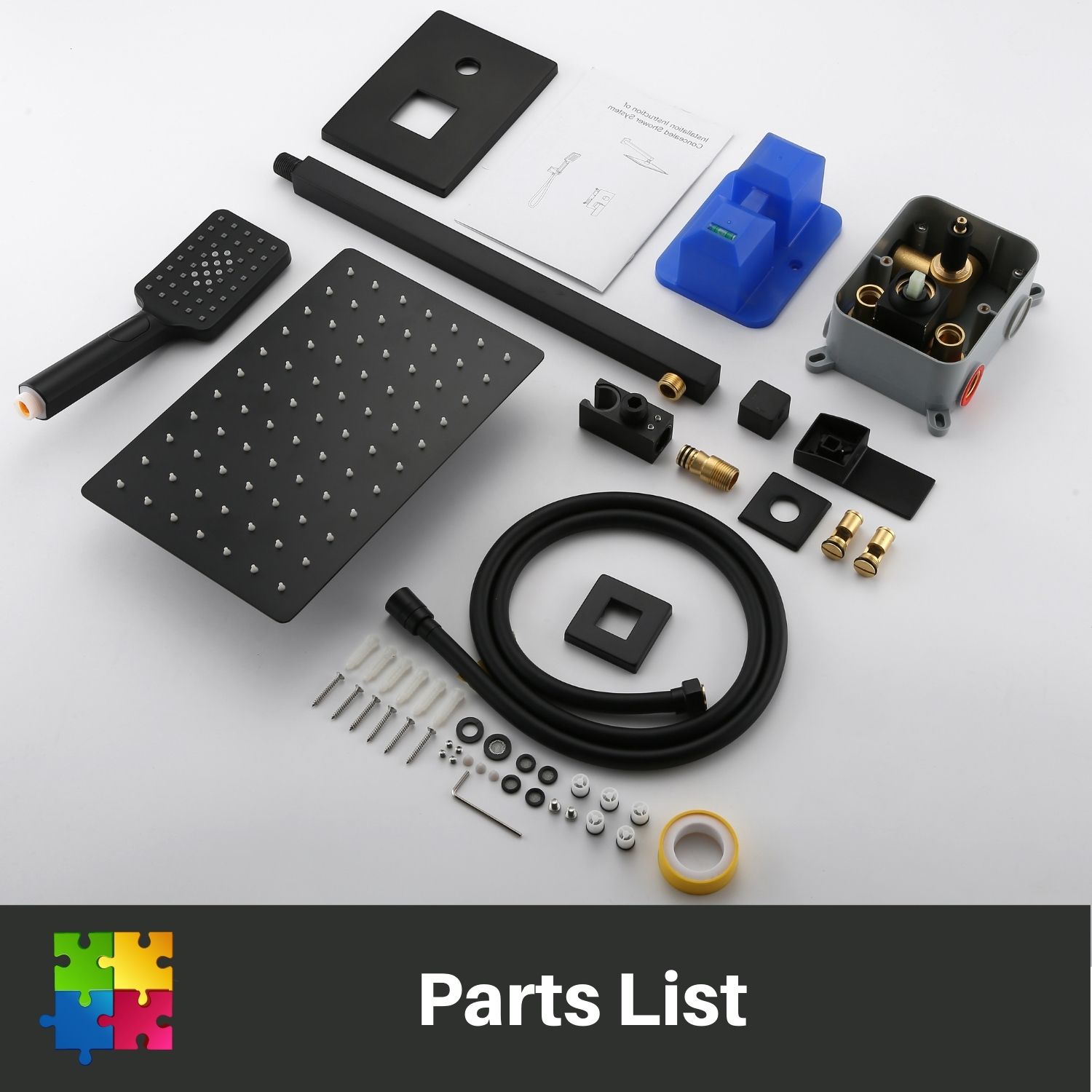 12*8 inch Wall Mounted Shower System with 3-Spray Hand Shower