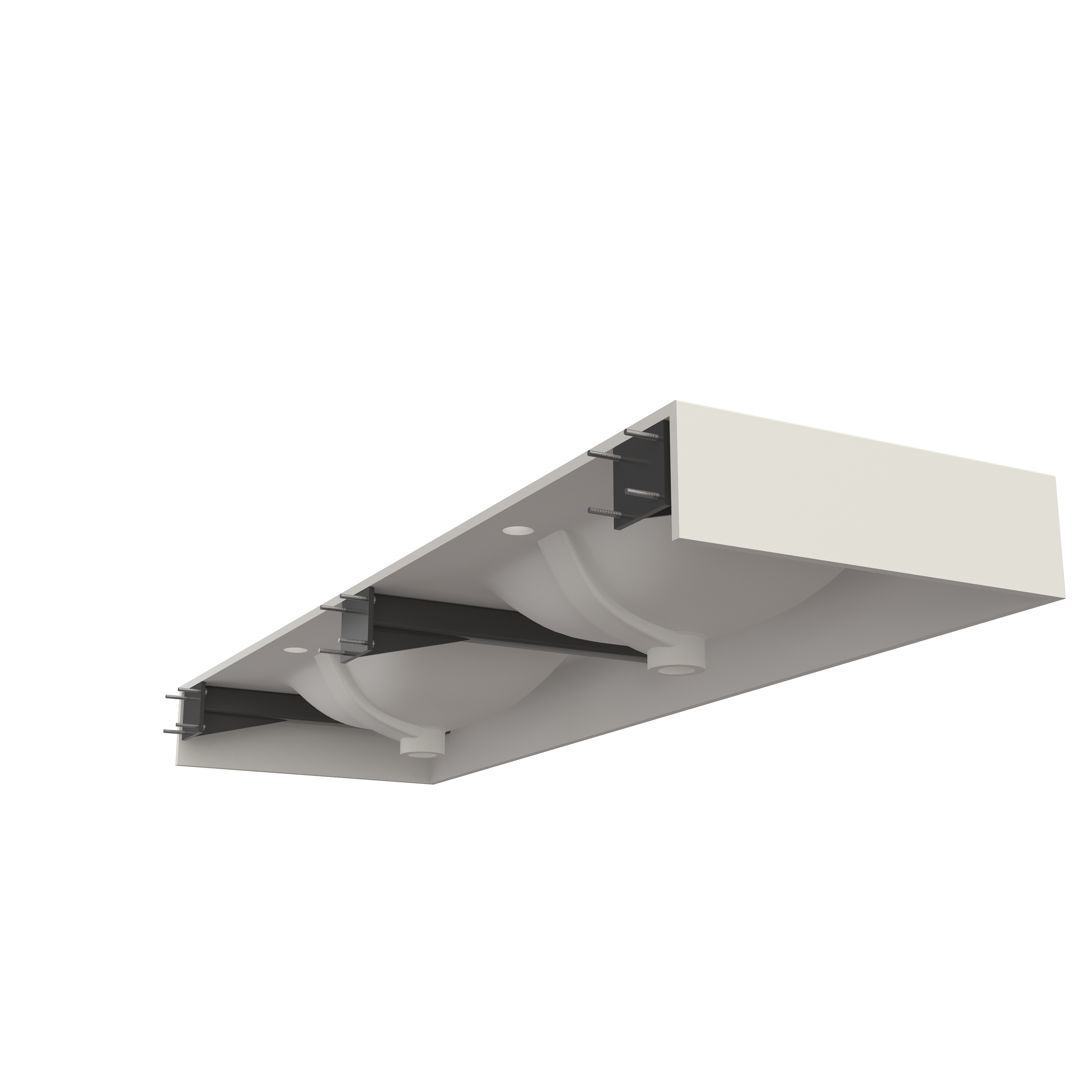 59.5 in. Solid Surface Double Wall-Mounted Basin Sink with 2 Faucet Holes