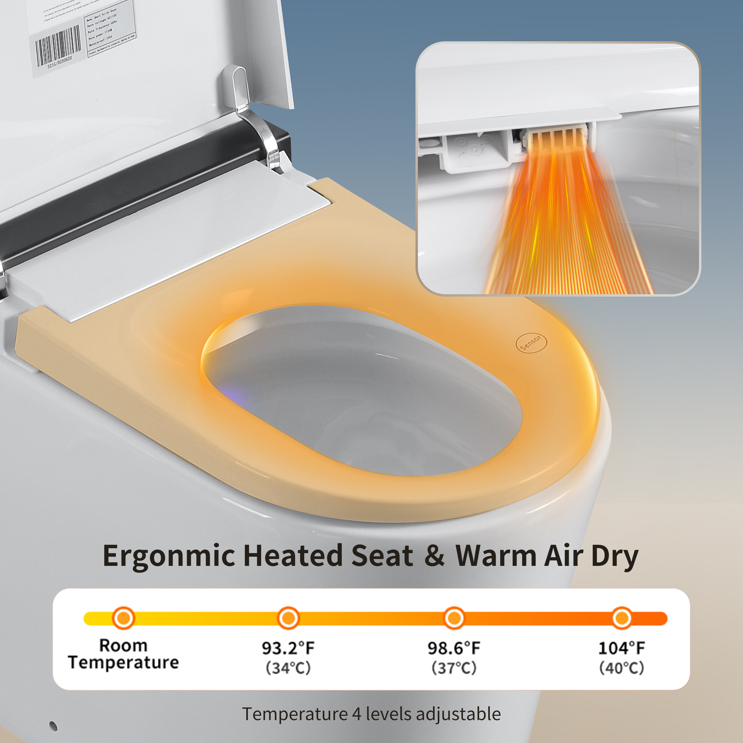 Foam Shield Smart Bidet Toilet with Automatic Lid & Multiple Wash Modes