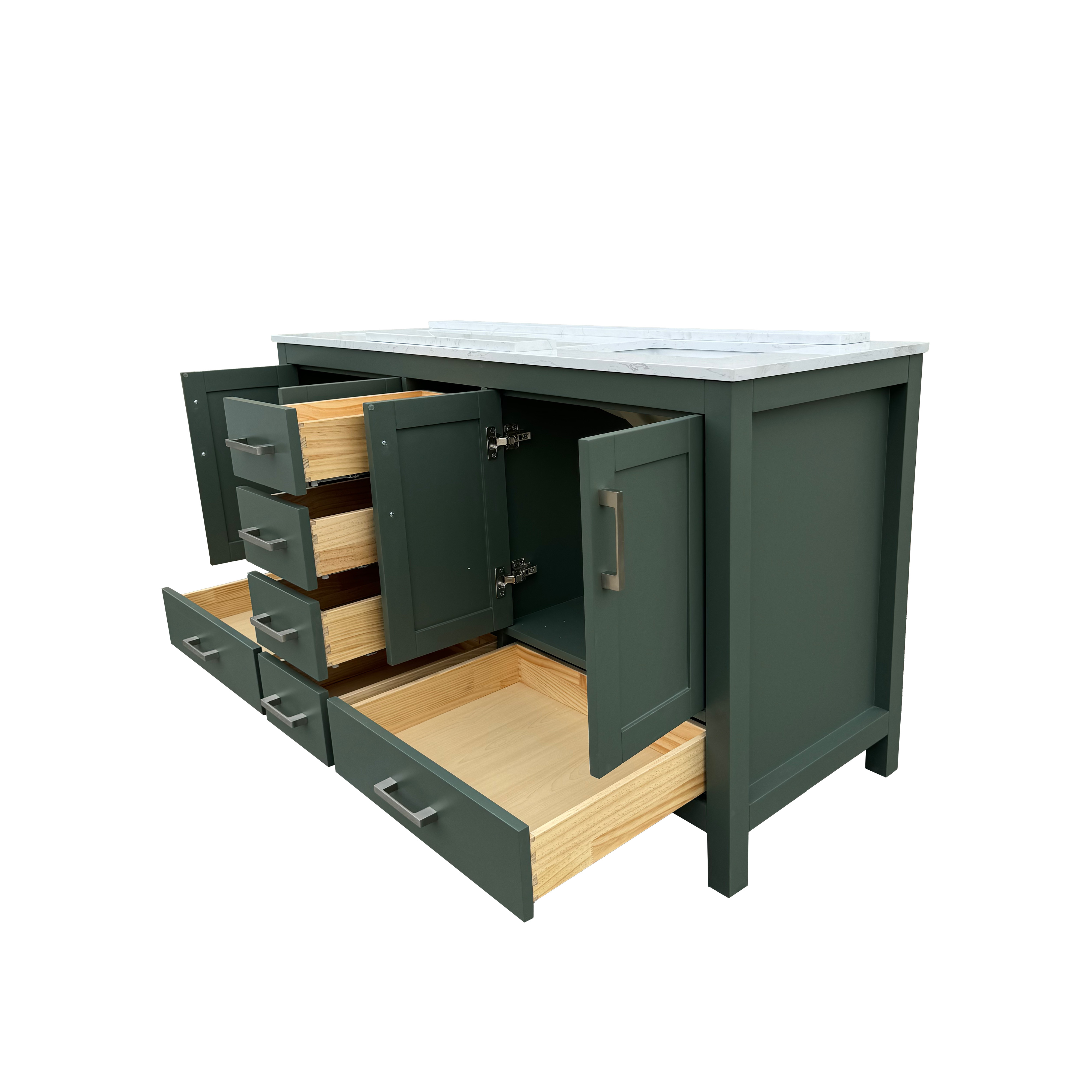 60" Deep Olive Green Double Sink Bathroom Vanity with Engineering Stone Top & 2 Basins