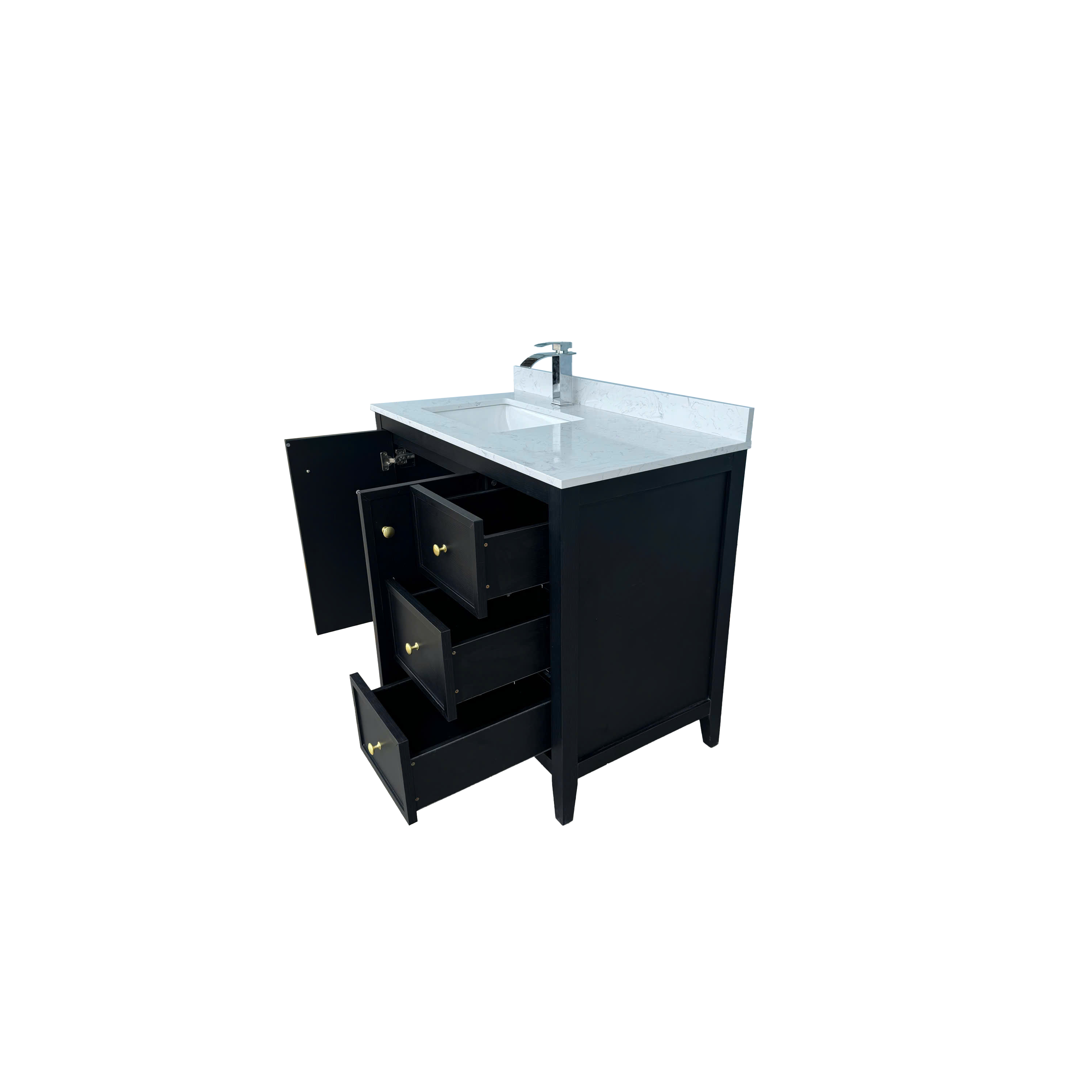 42" Matte Black Bathroom Vanity with Single Sink & Marble Top