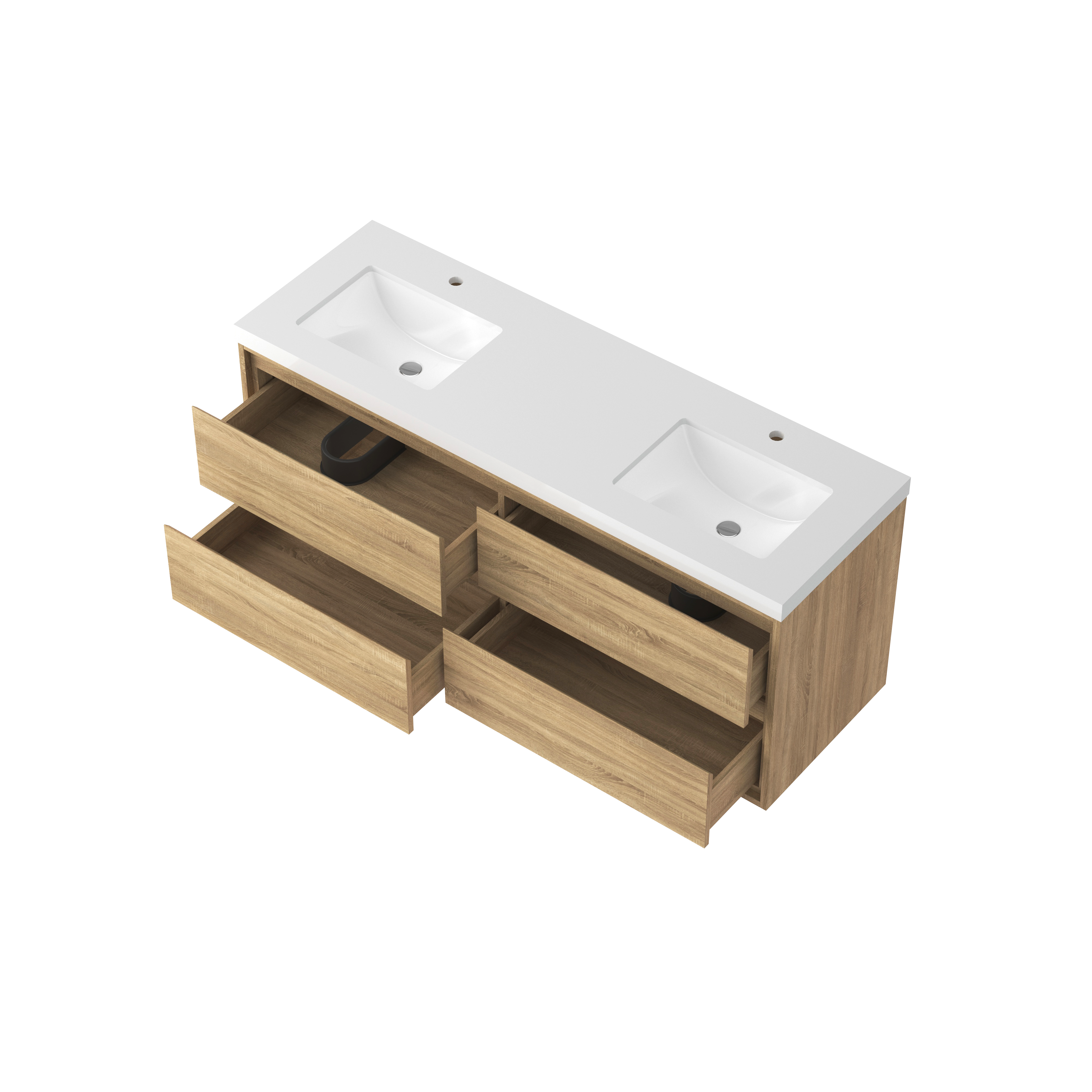 60" Wall-mount Double Sink Bathroom Vanity with Marble Top