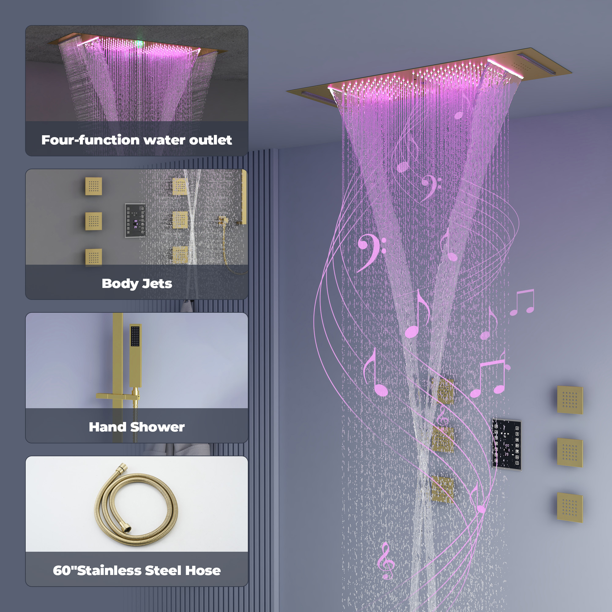 35" x 12" 6-Function Thermostatic Shower System with Digital Touch Screen & LED Lights