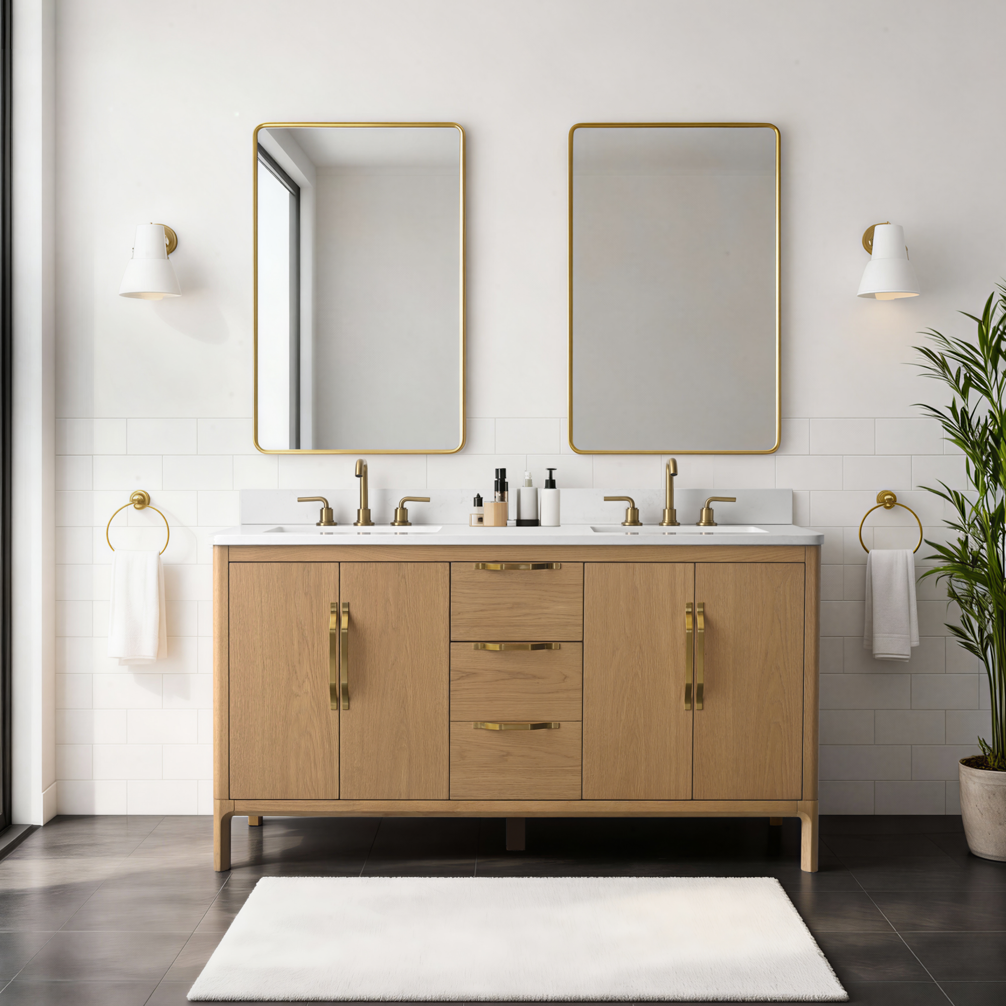 60-inch Bathroom Vanity with Carrara White Engineering Stone Top
