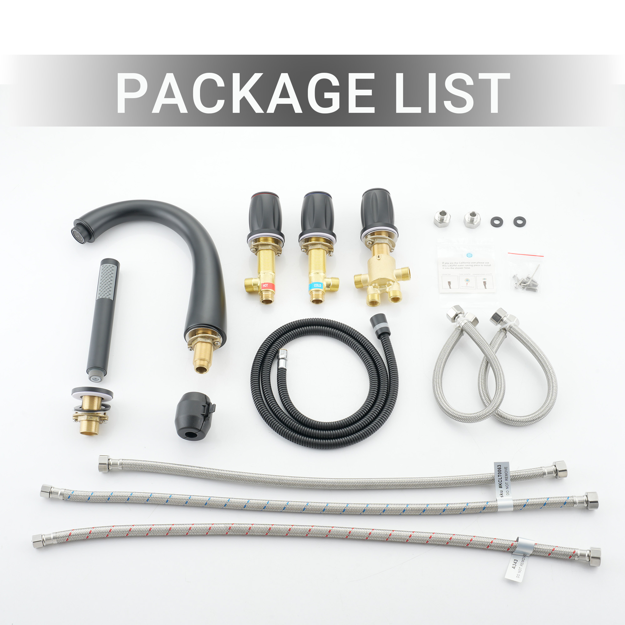 3-Handle Deck-Mounted Waterfall Roman Tub Faucet with Hand Shower