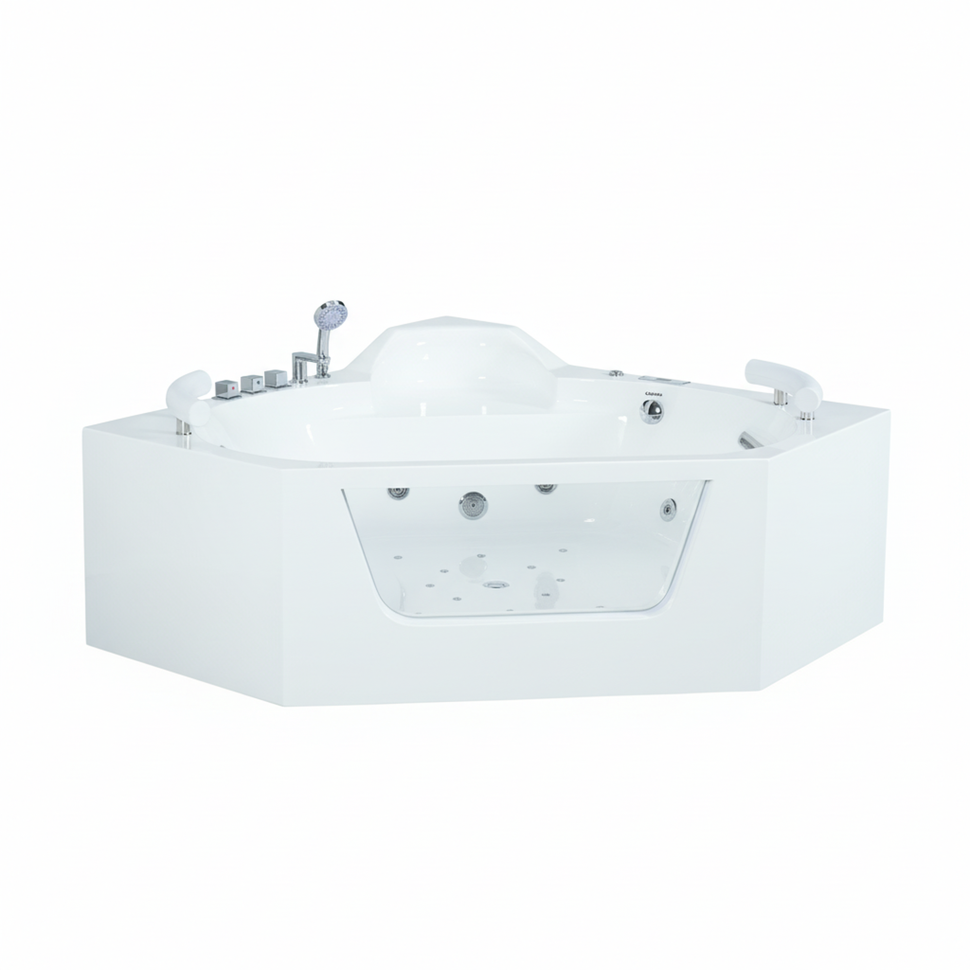 62" Acrylic Polygonal Corner Massage Tub with LED Hydrotherapy & Shoulder Waterfalls
