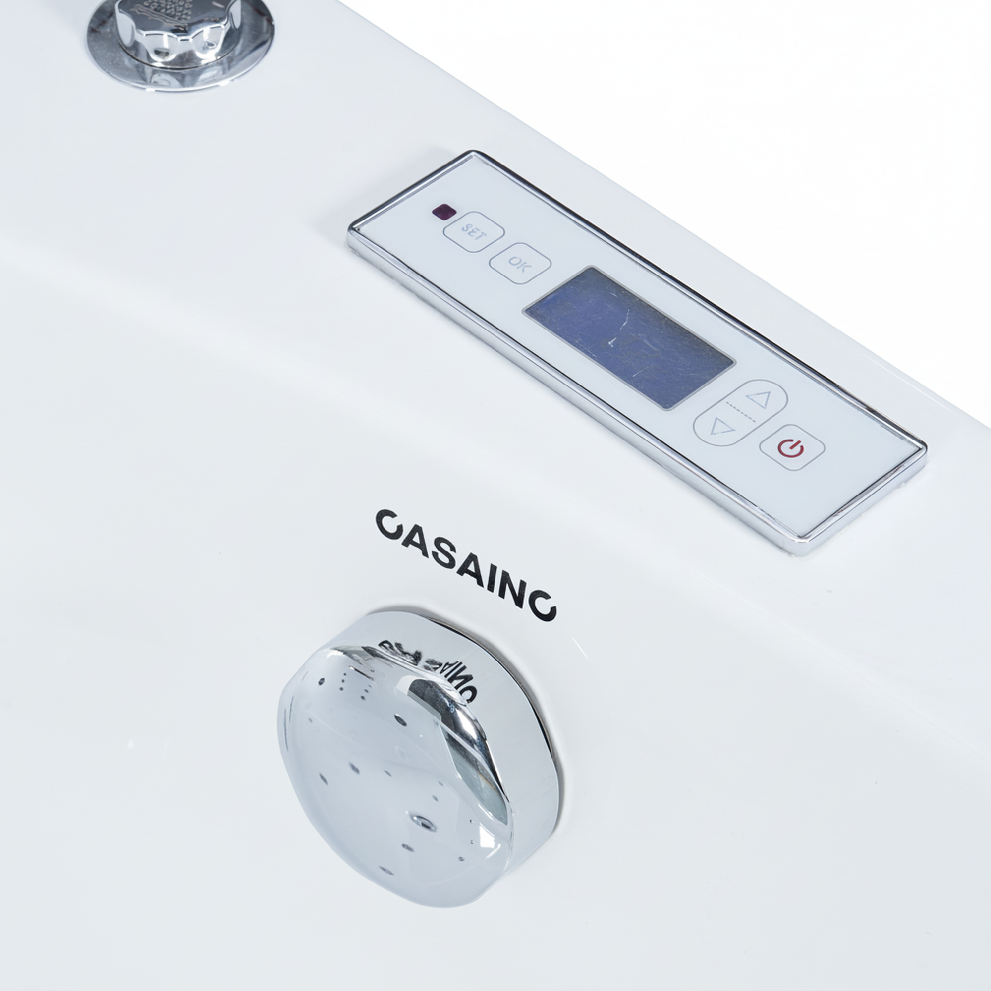 62" Acrylic Polygonal Corner Massage Tub with LED Hydrotherapy & Shoulder Waterfalls