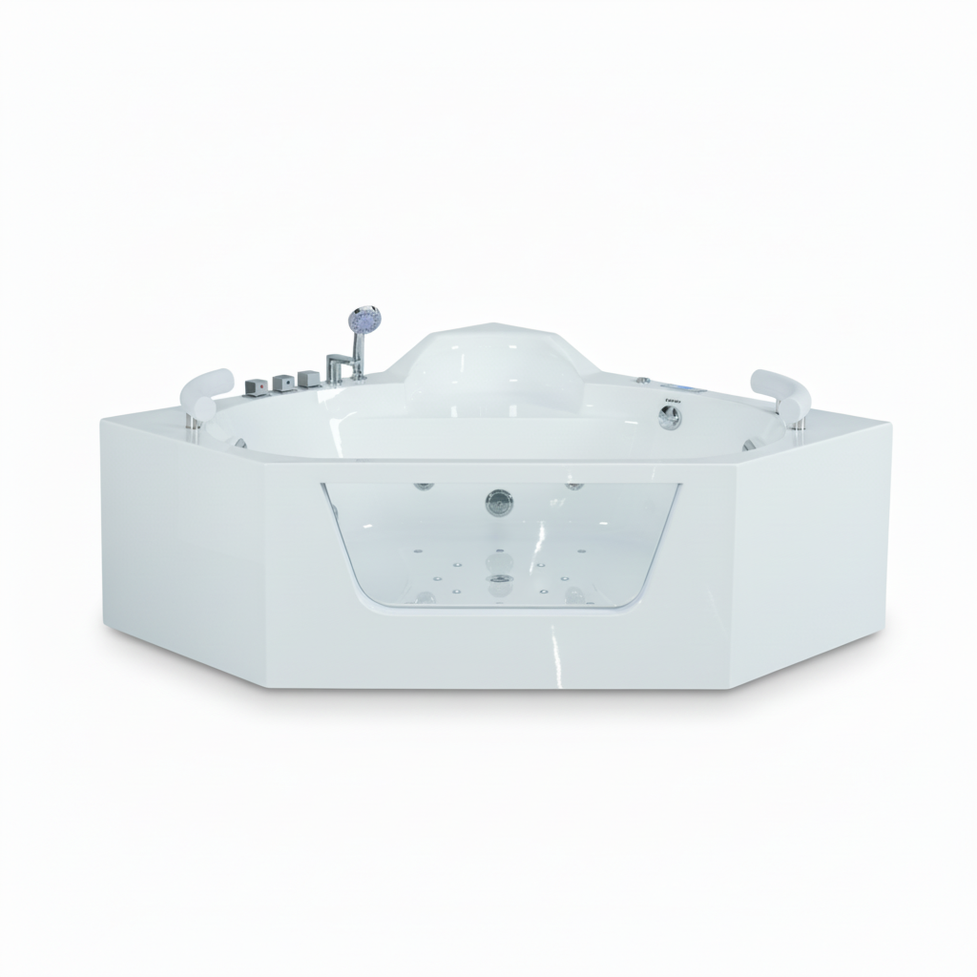 62" Acrylic Polygonal Corner Massage Tub with LED Hydrotherapy & Shoulder Waterfalls