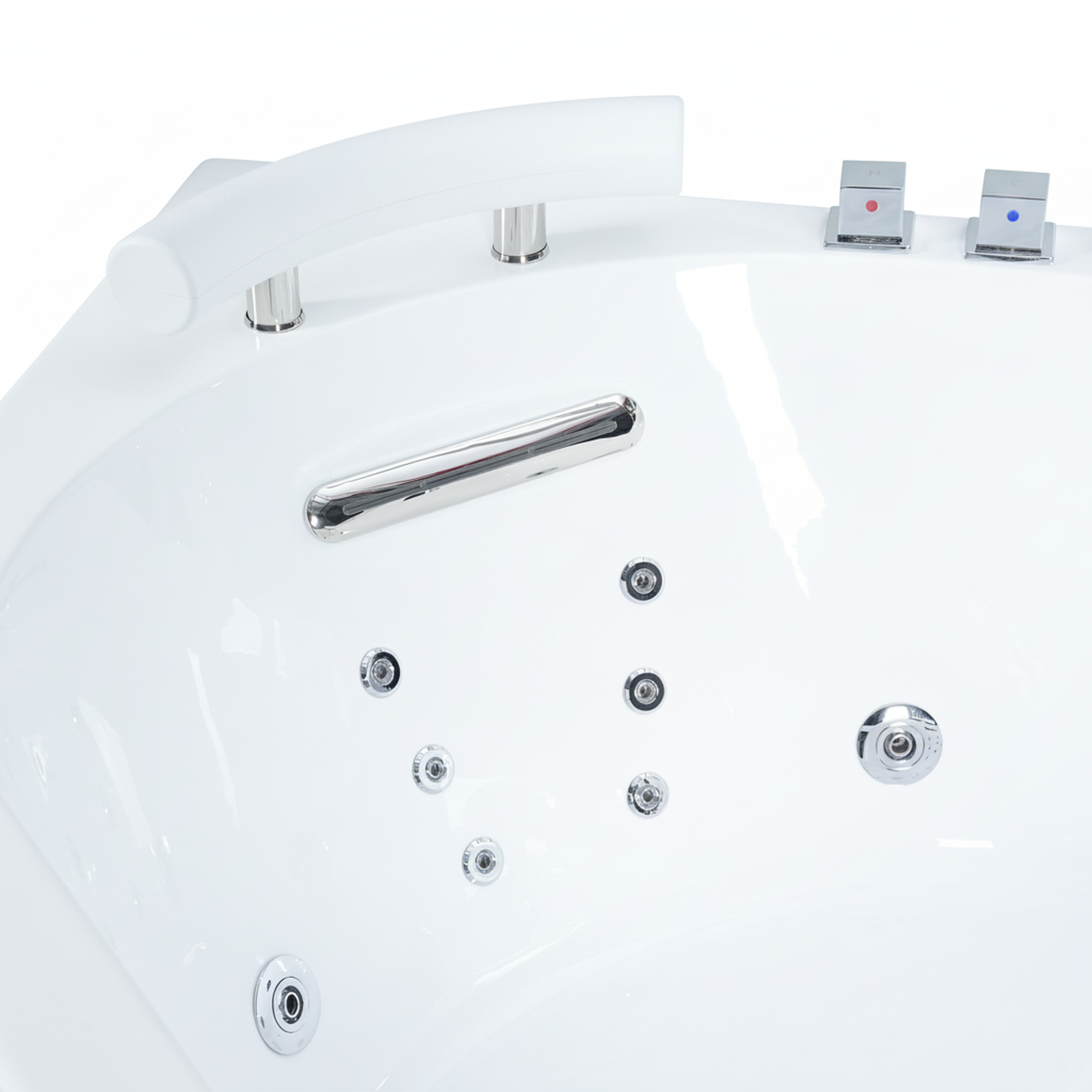 62" Acrylic Polygonal Corner Massage Tub with LED Hydrotherapy & Shoulder Waterfalls