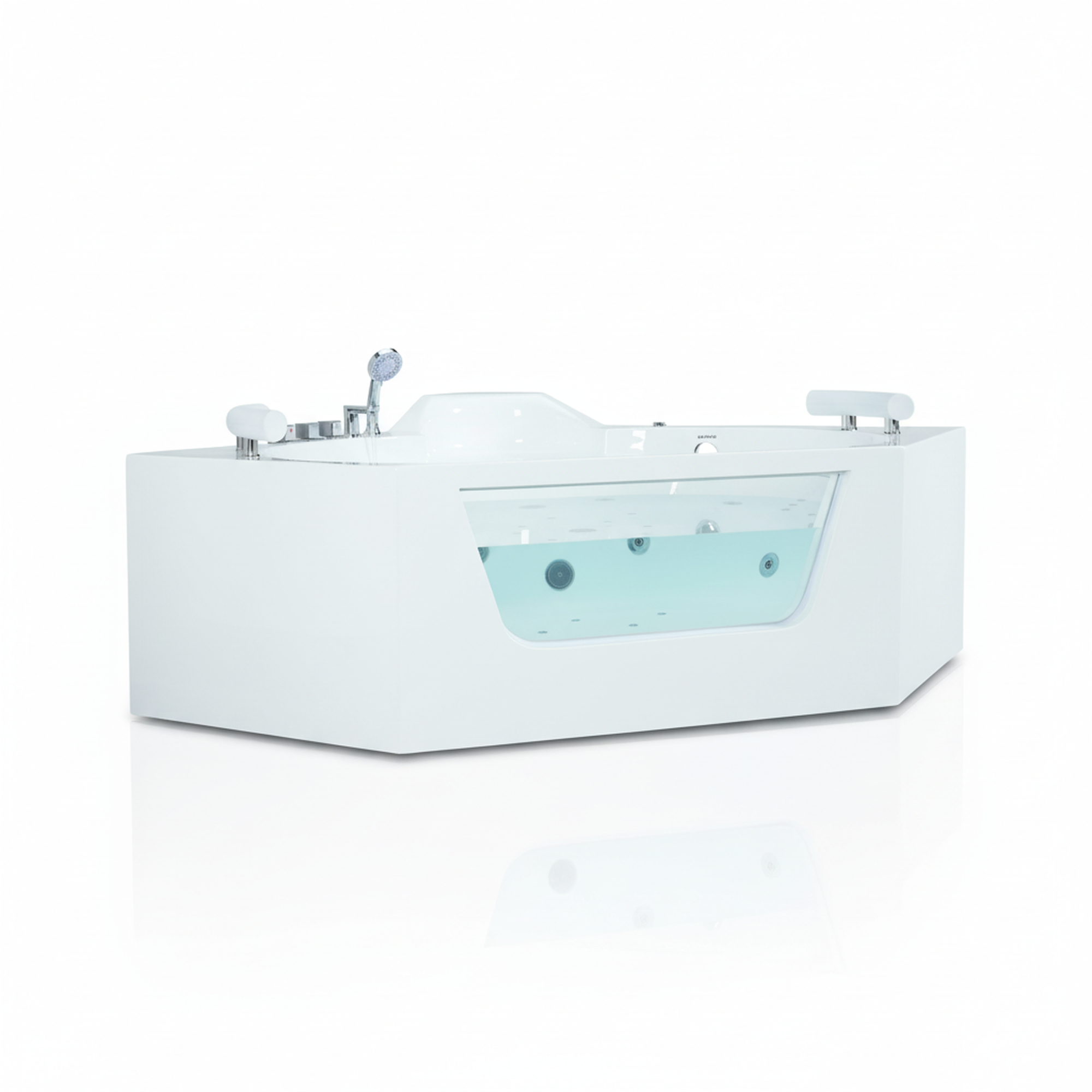 62" Acrylic Polygonal Corner Massage Tub with LED Hydrotherapy & Shoulder Waterfalls