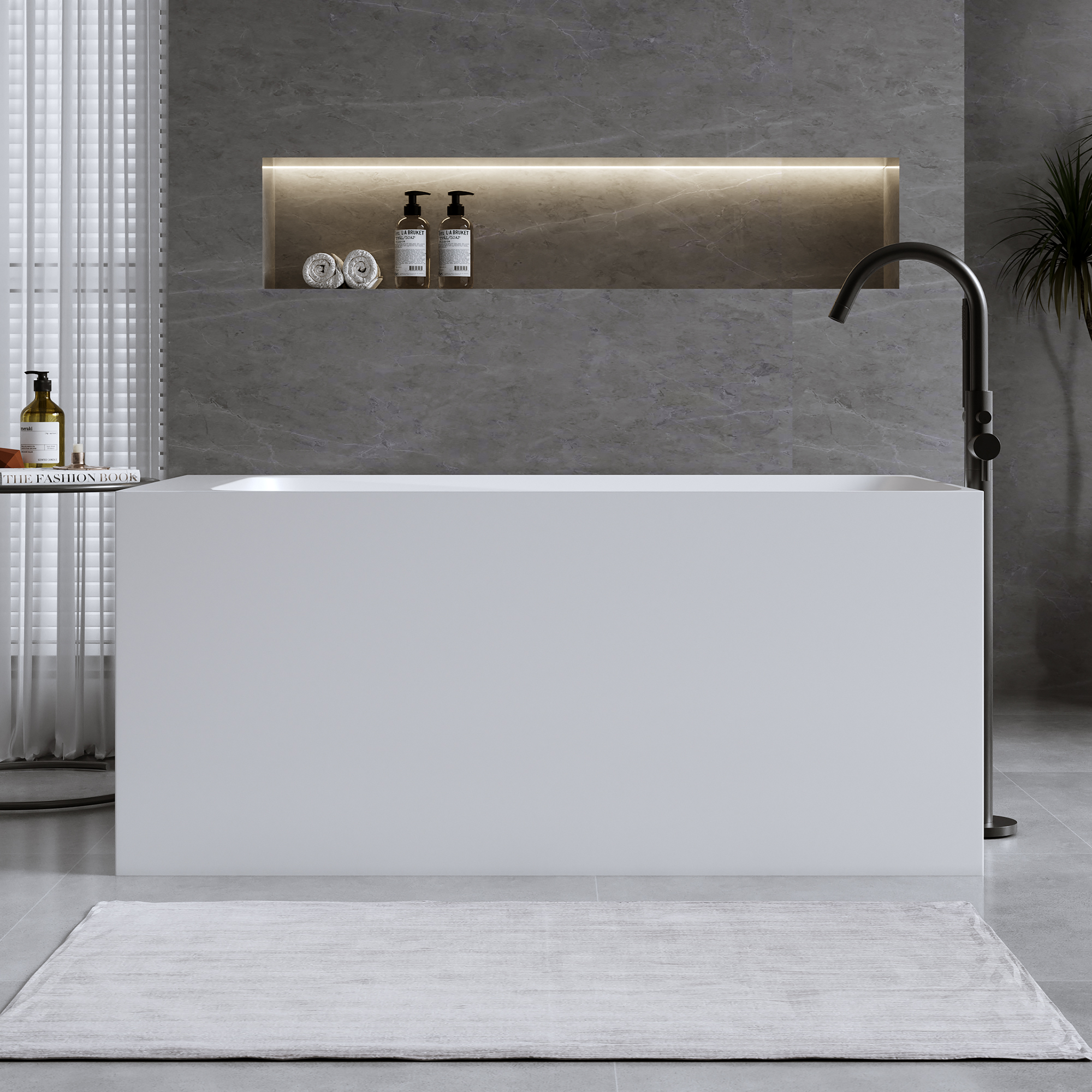 51" Modern Freestanding Stone Resin Soaking Bathtub in Matte White