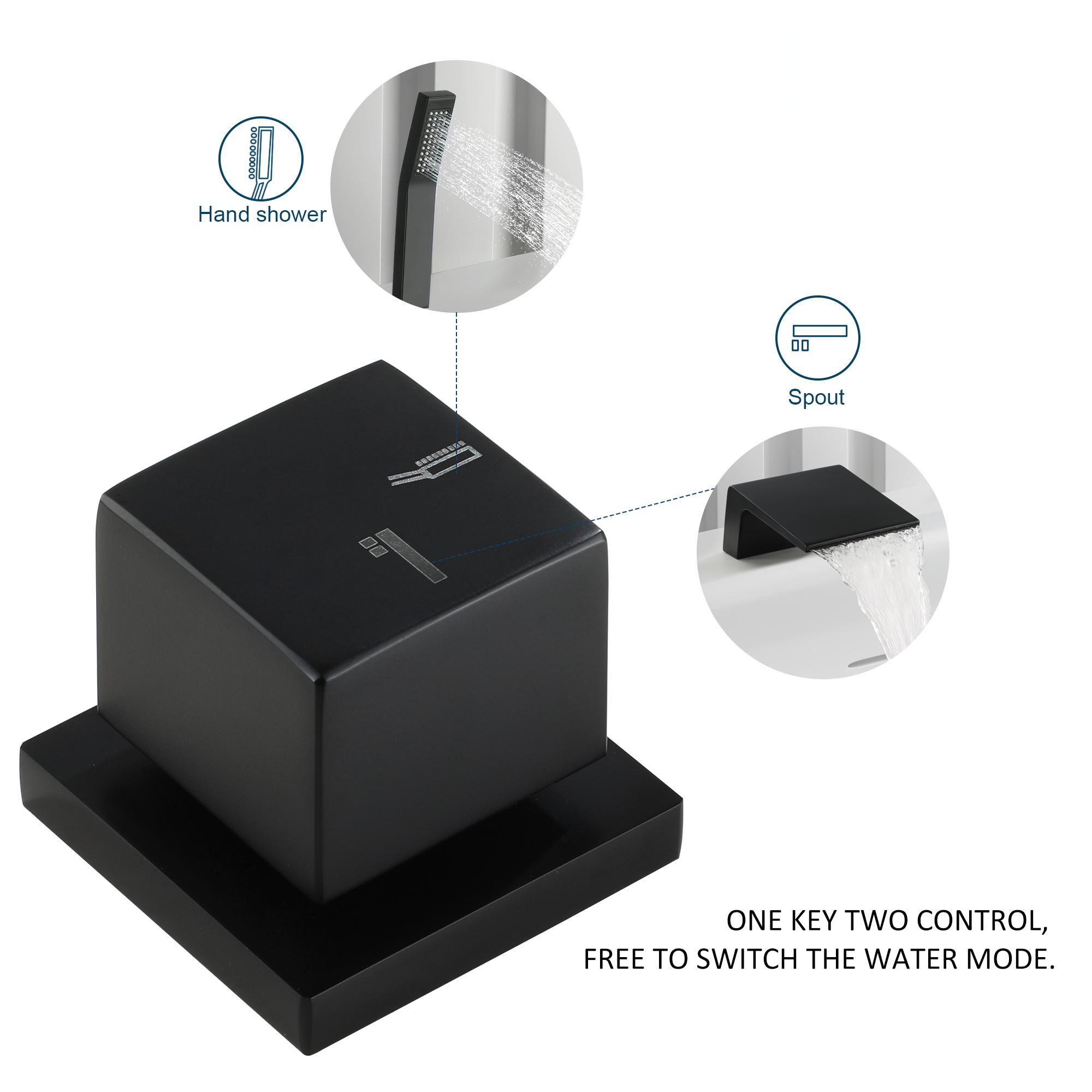 Deck Mounted Roman Tub Faucet with Hand Shower and Water Supply Hose