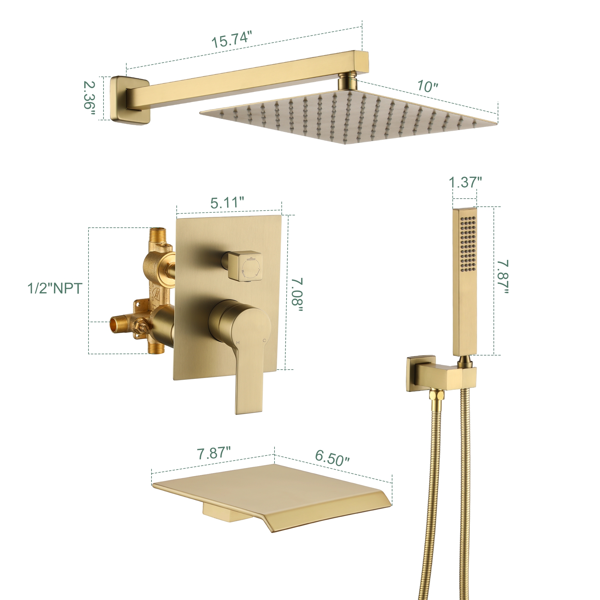 10-inch/12inch 3-Function Shower System With Bathtub Spout