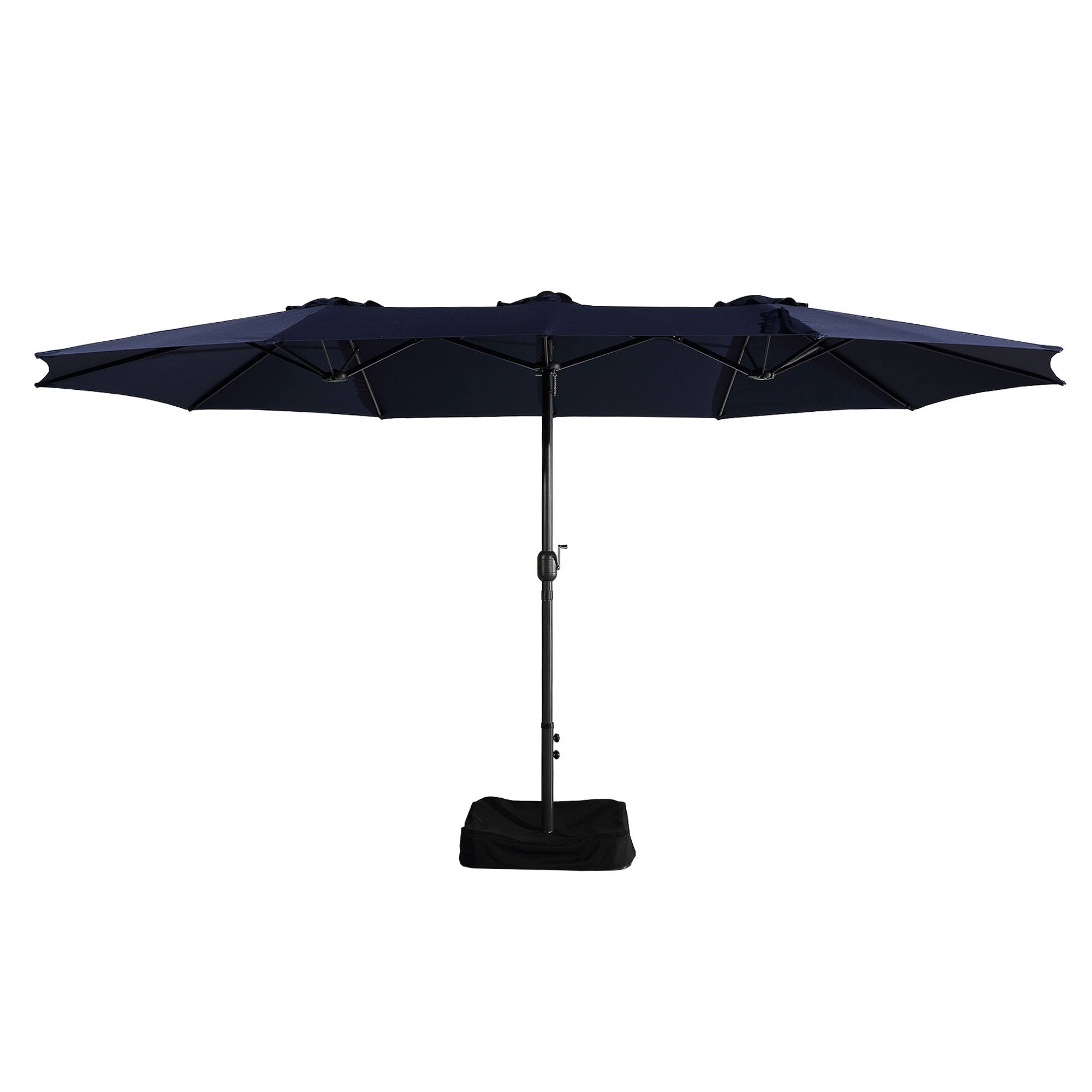 15ft Patio Steel Rectangular Double-Sided Market Umbrella With Base, Classic Design or Solar LED Lights Options,UV Sun Protection & Easy Crank for Deck Pool Patio.