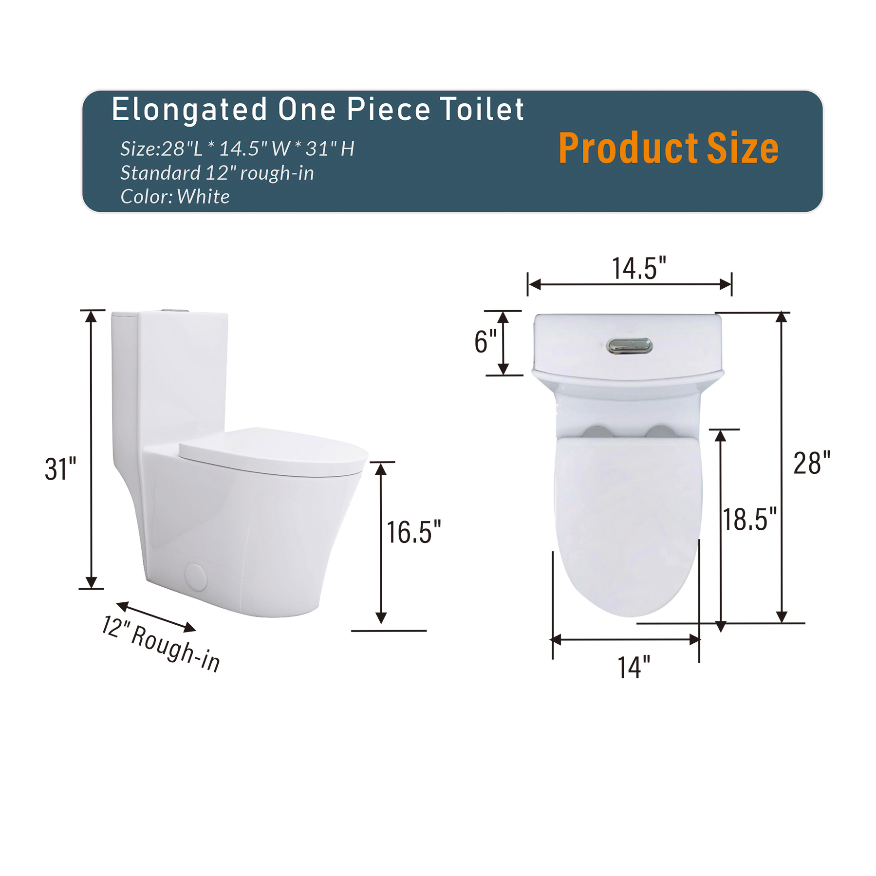 Elongated One Piece Toilet Dual Flush 1.1/1.6 GPF Water-Saving Design