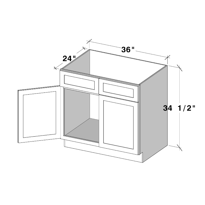 Dove Grey 36"W x 24"D x 34.5"H Sink Base Cabinet with 2 Doors