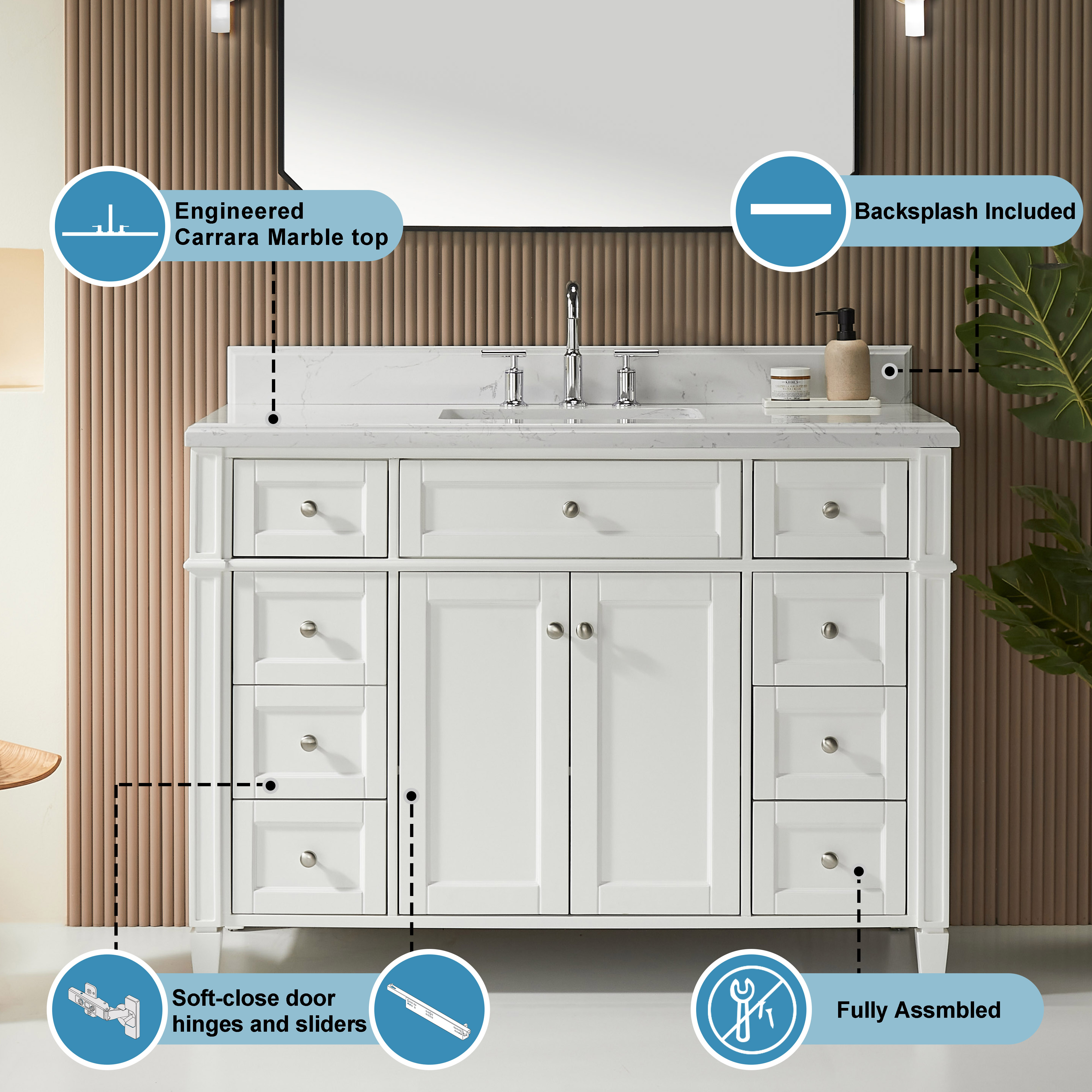 Fully Assembled 18"-60" Freestanding Bathroom Vanity with Integrated Top