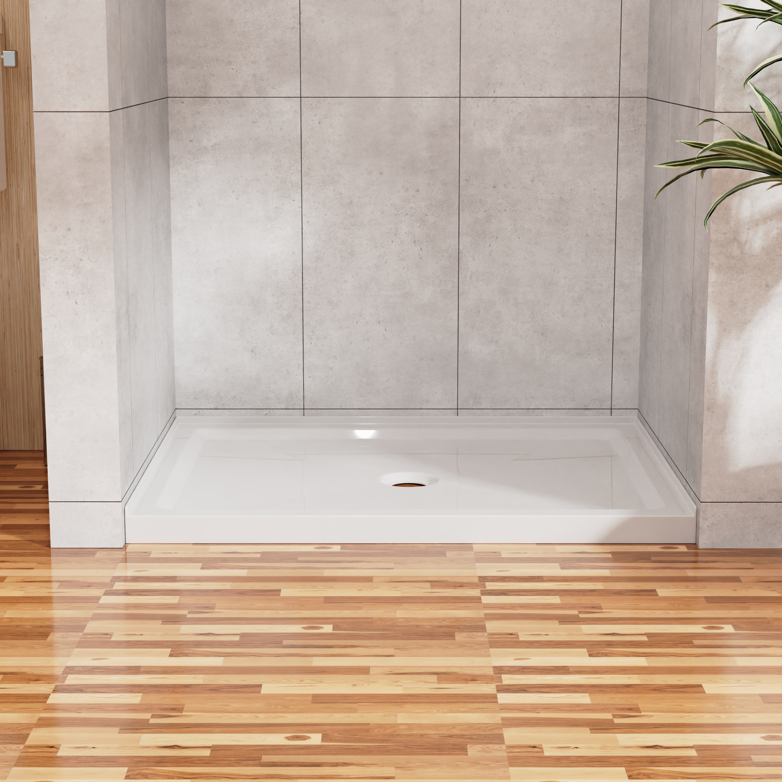 48" x 32" Acrylic Shower Base with Center Drain, Non-Slip Single Threshold Design