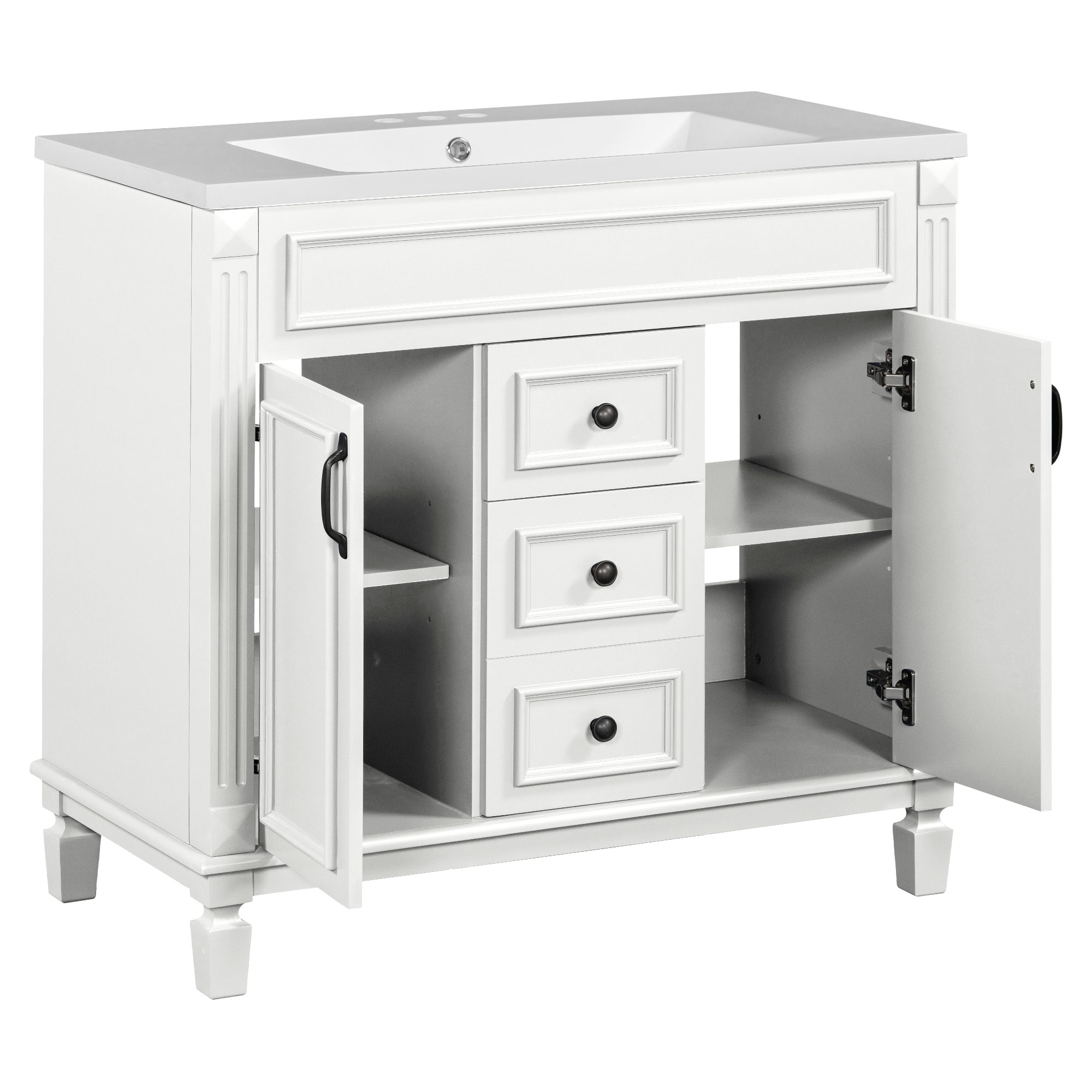 36'' Single Sink Freestanding Bathroom Vanity with 2 Soft Closing Doors and 2 Drawers