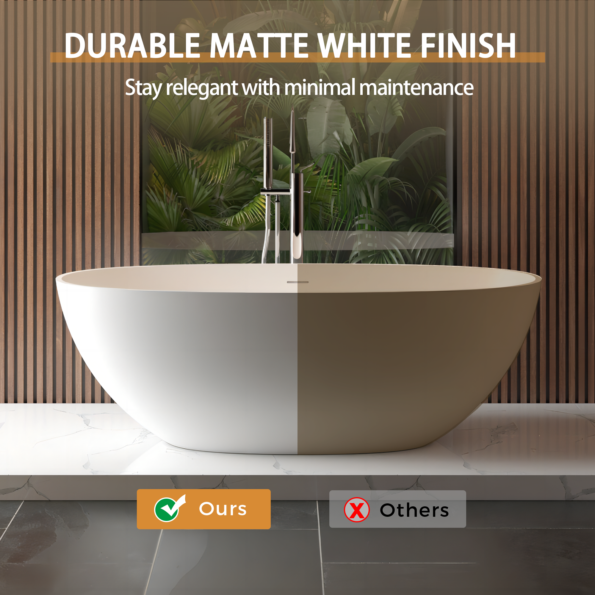 65" Oval Stone Resin Freestanding Soaking Tub with Ergonomic Design