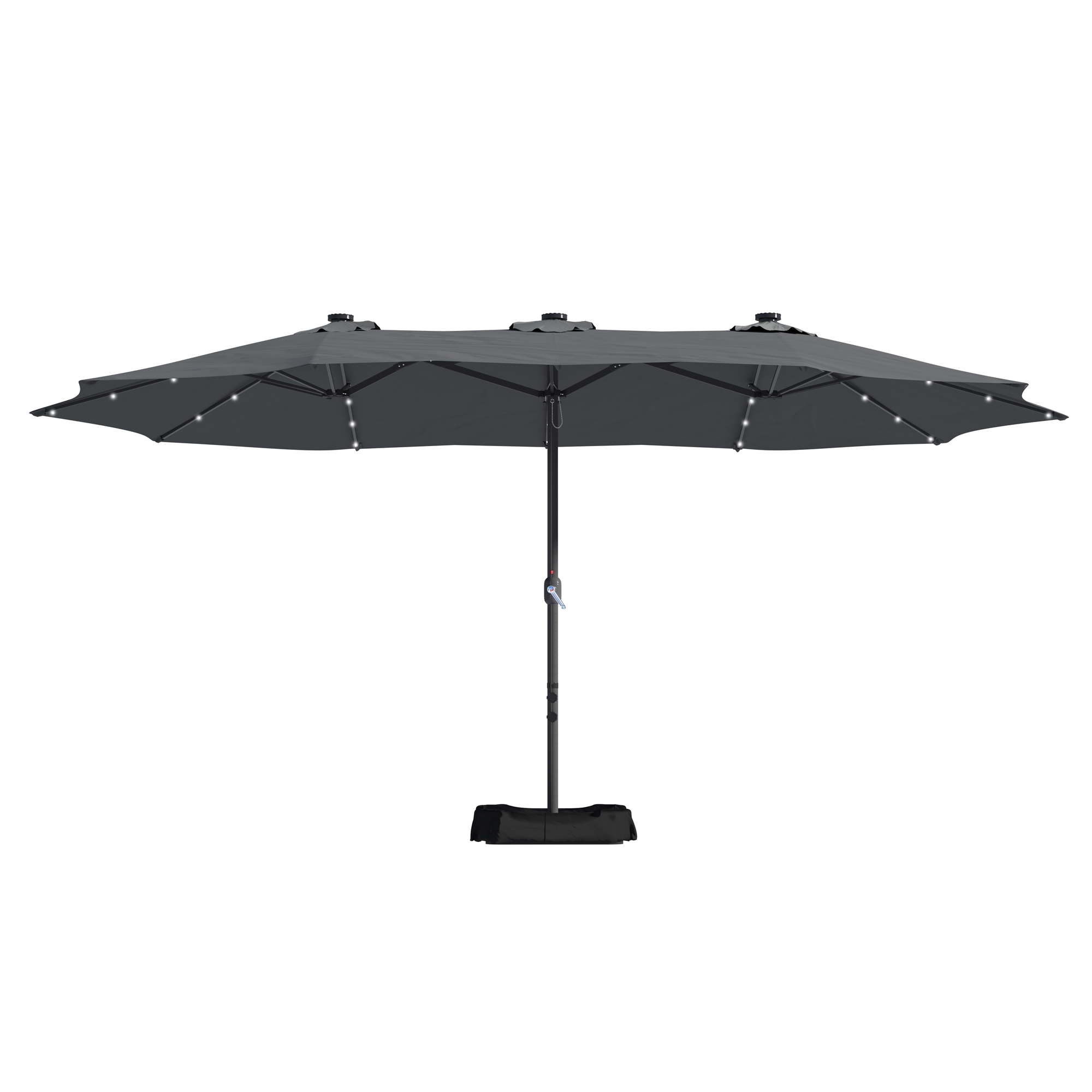 15ft Patio Steel Rectangular Double-Sided Market Umbrella With Base, Classic Design or Solar LED Lights Options,UV Sun Protection & Easy Crank for Deck Pool Patio.
