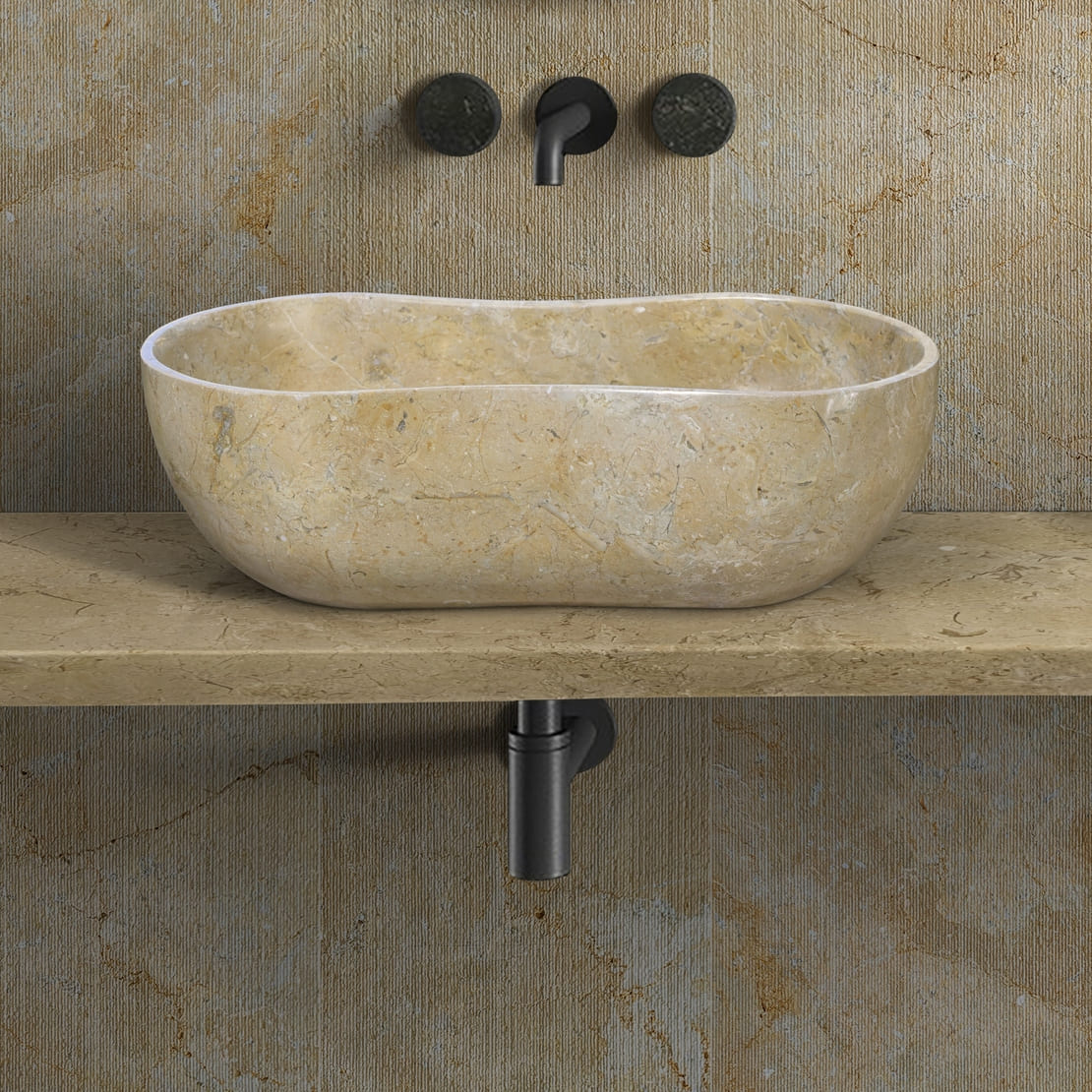 23.6” Genuine Natural Marble Vessel Sink – polished surface in Beige/White/Gray/Green