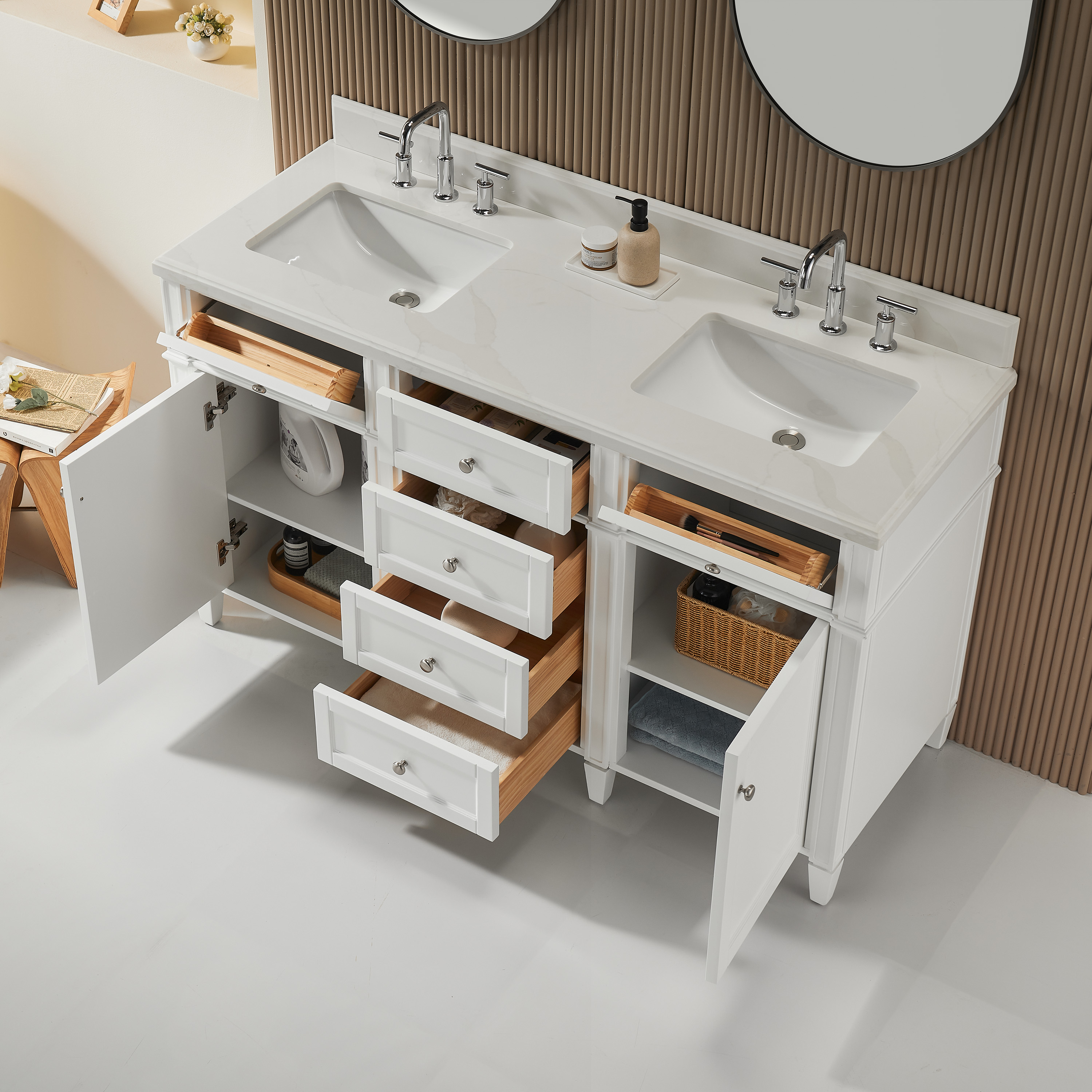 Fully Assembled 18"-60" Freestanding Bathroom Vanity with Integrated Top