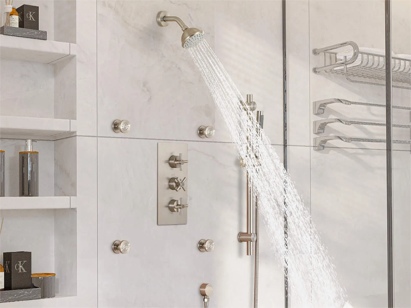 Handheld Shower head with Steady Water Pressure in Master Bathroom