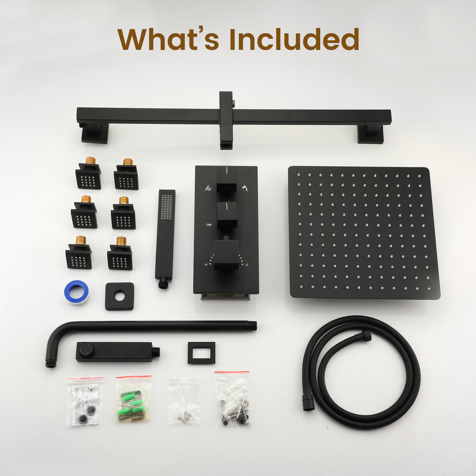 12-inch 4-Function Body Jet Shower System with Tub Spout & Slide Bar