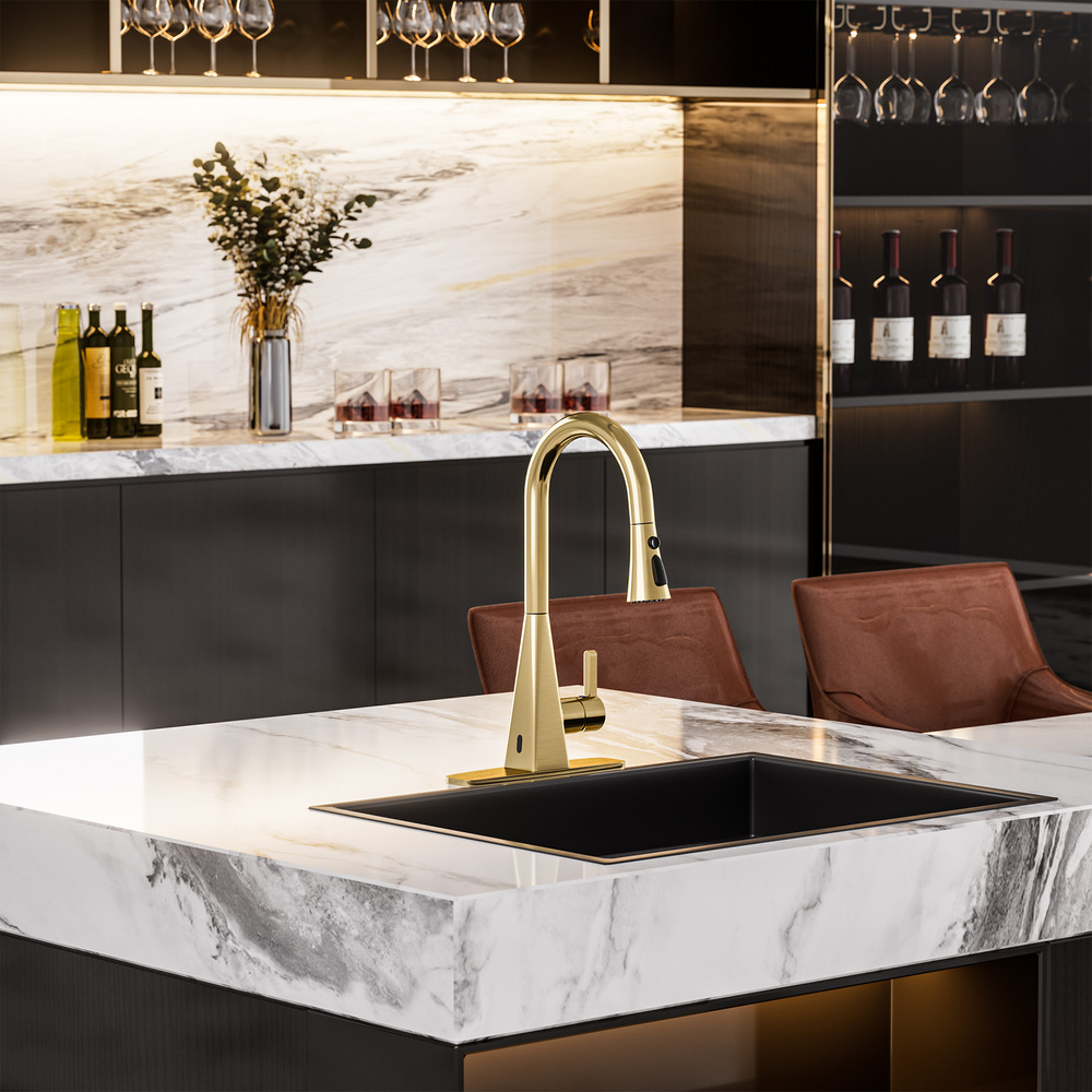 Touchless Dual-Sensor Pull-Down Kitchen Faucet with Modern Design