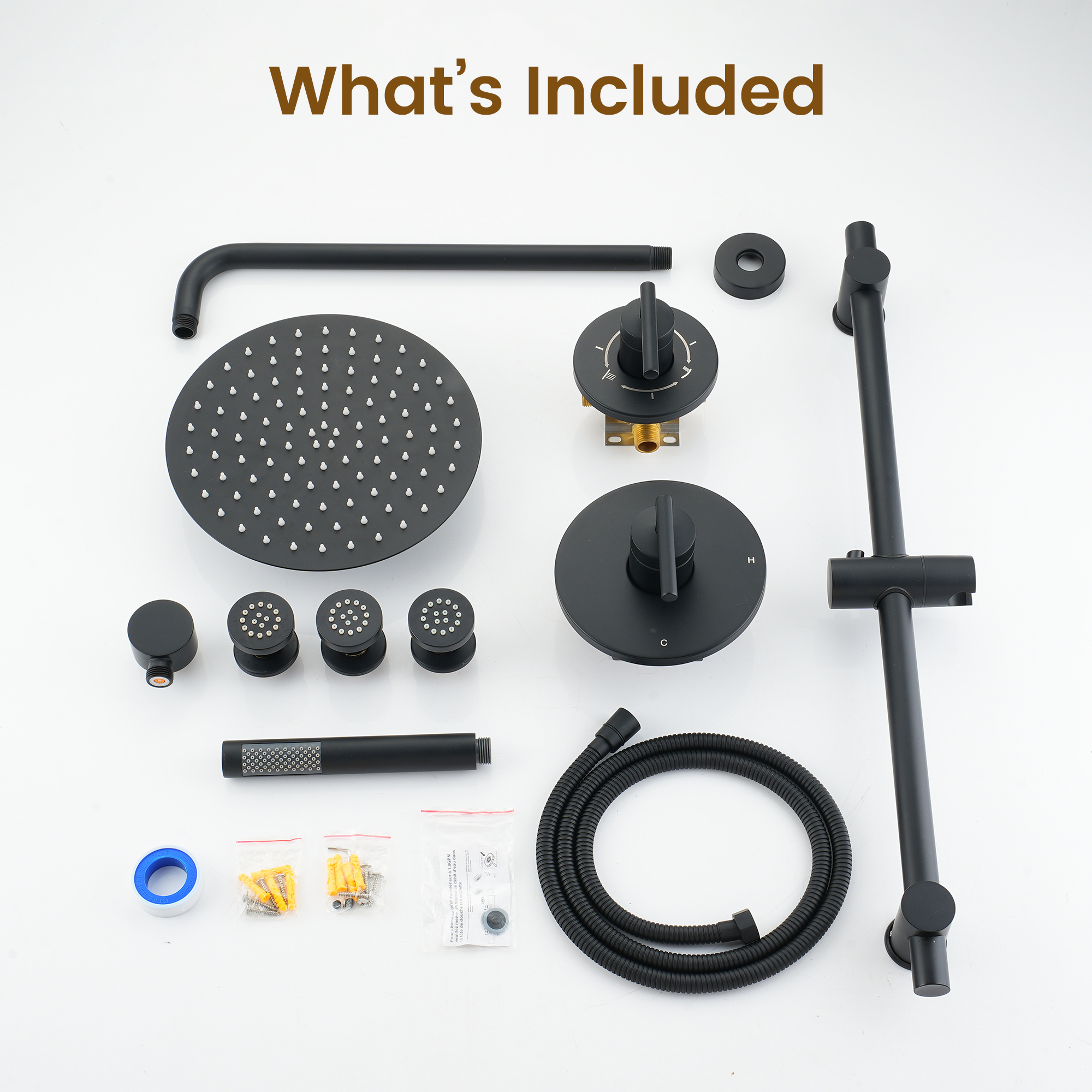 10-inch Wall-Mounted Rain Shower System with Body Jets & Slide Bar