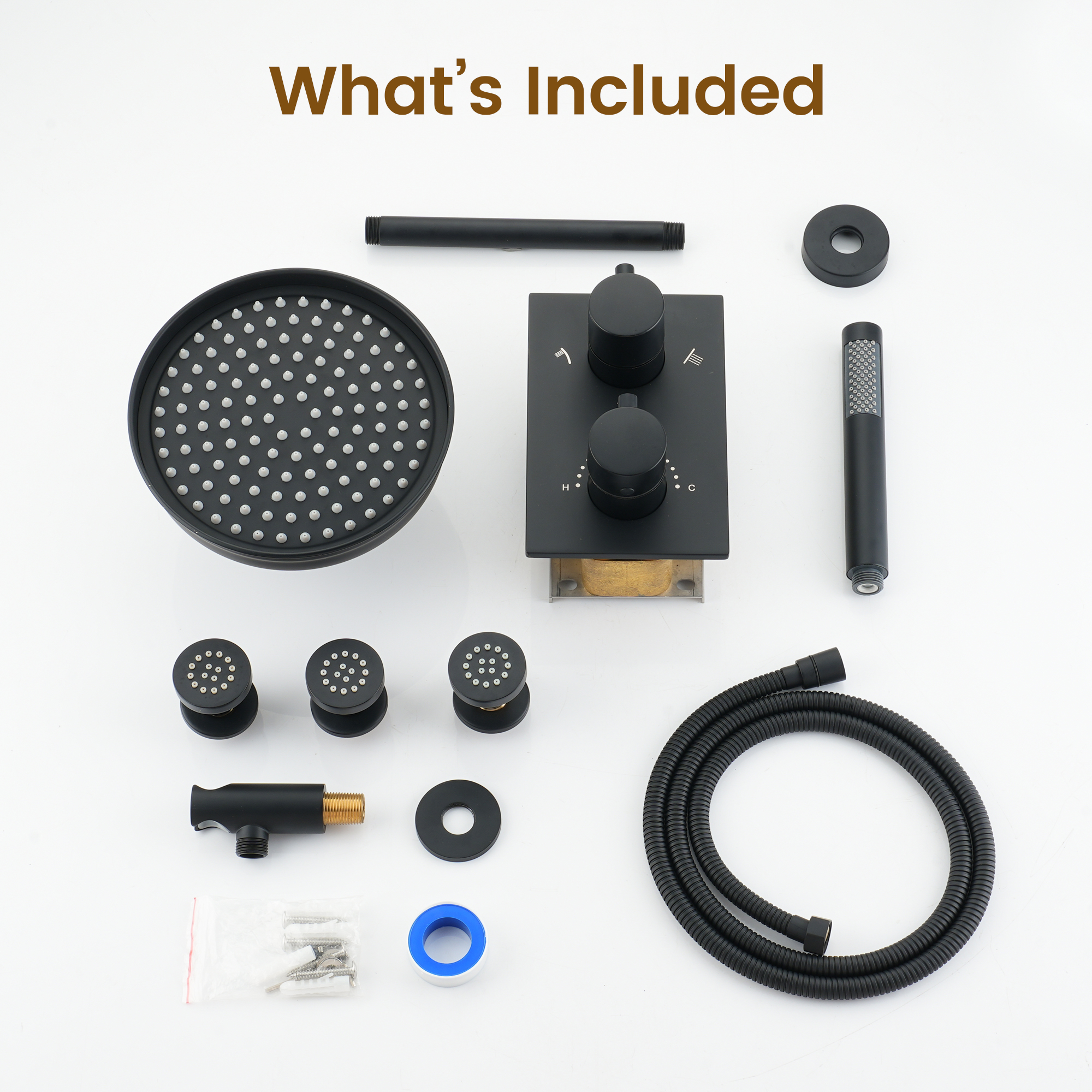 8-inch Ceiling-Mounted Thermostatic Shower System with Body Jets