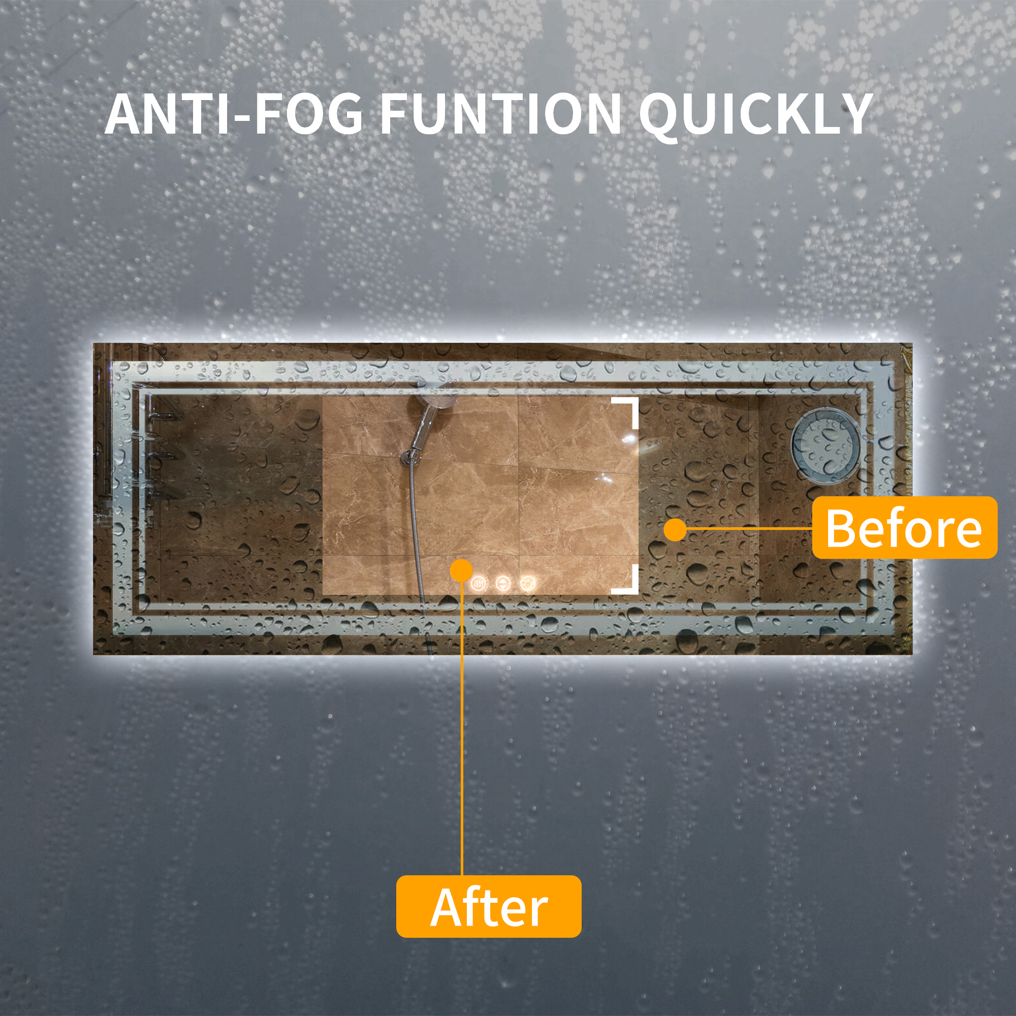 Rectangular Frameless LED Bathroom Mirror with Anti-Fog & Adjustable Color