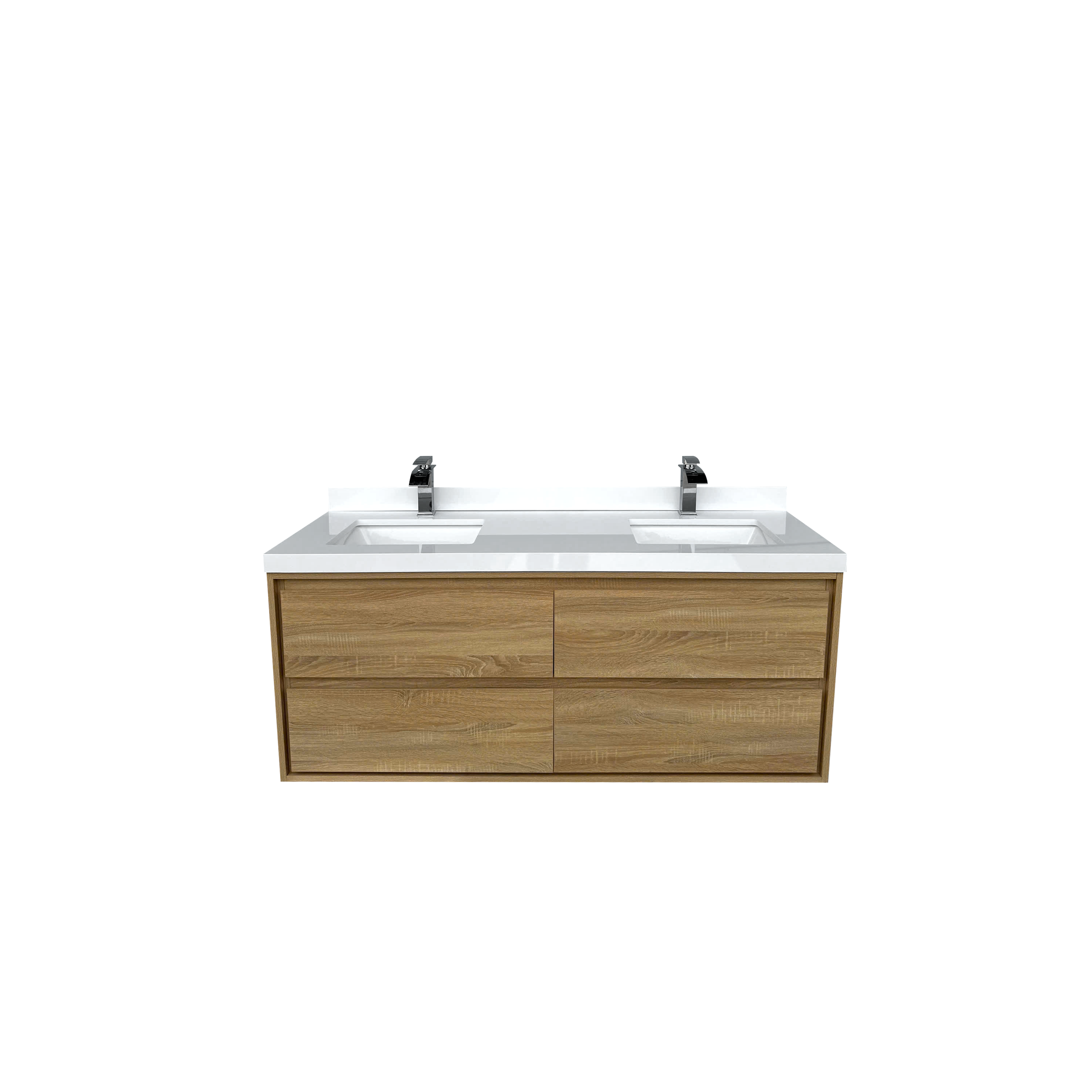 60" Wall-mount Double Sink Bathroom Vanity with Marble Top
