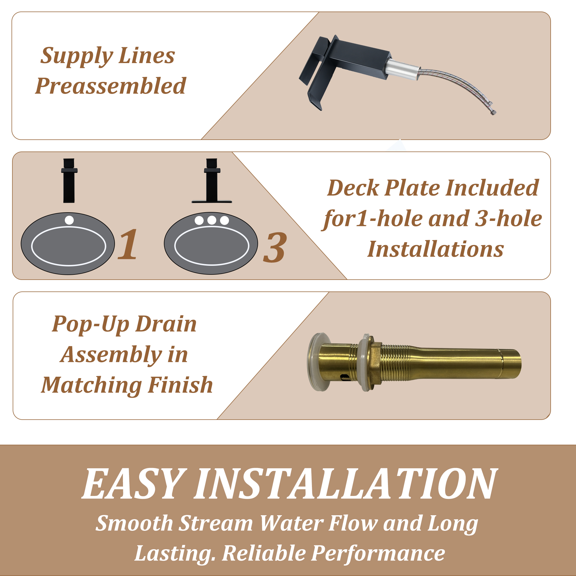 Waterfall Spout Bathroom Faucet,Single Handle Bathroom Vanity Sink Faucet