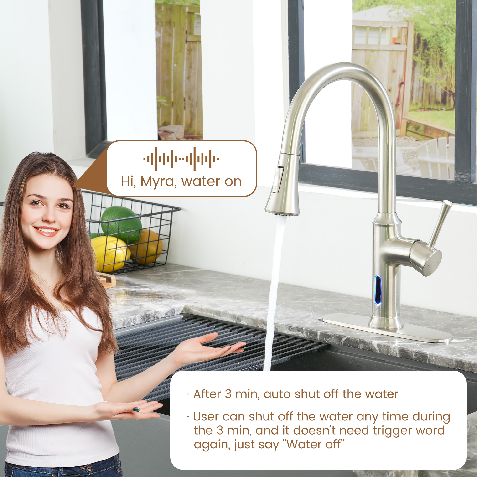 Smart Voice-Controlled Kitchen Faucet with Pull Down Sprayer and Touchless Technology