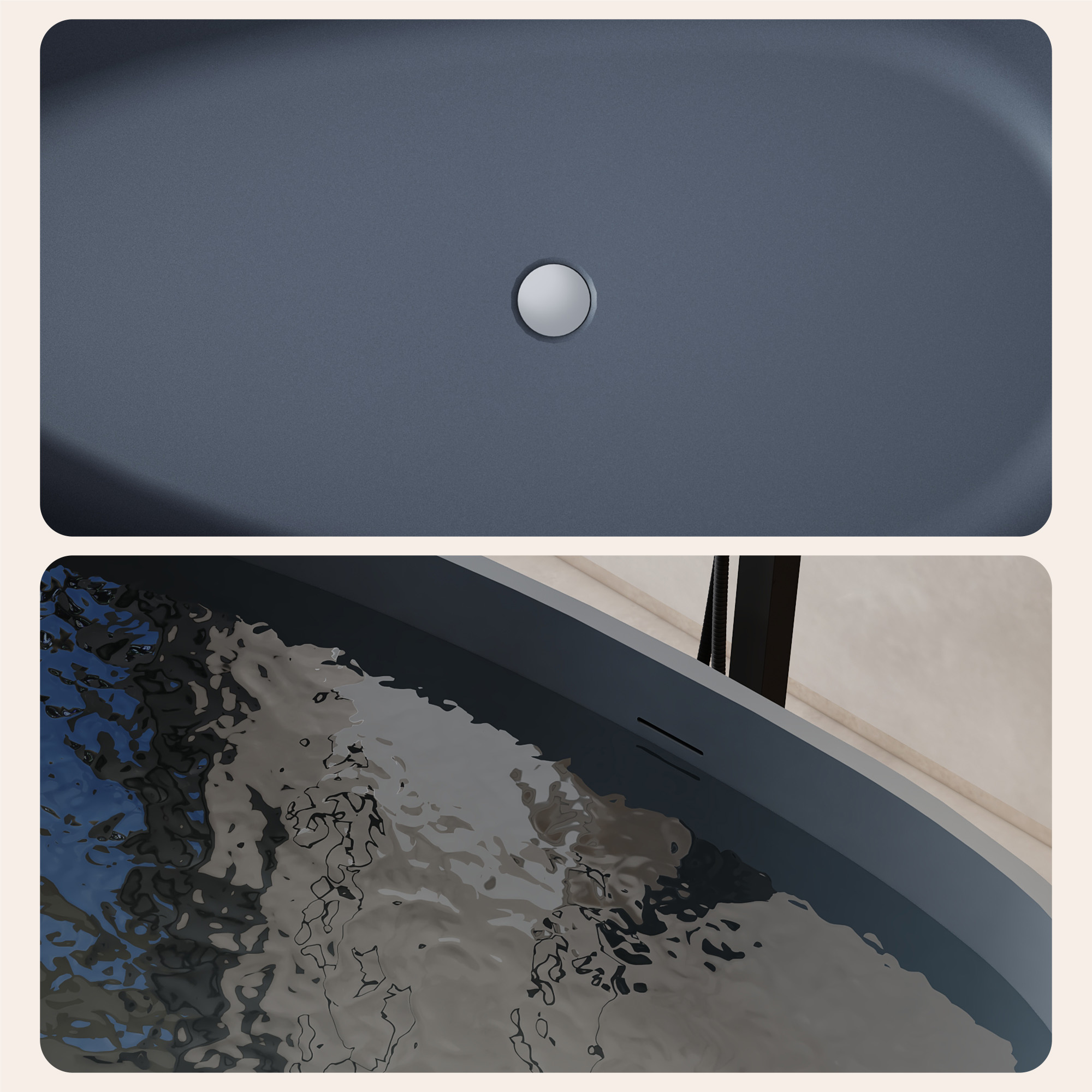 59" Freestanding Resin Stone Soaking Bathtub with Cement-Colored Body and Outer Dot