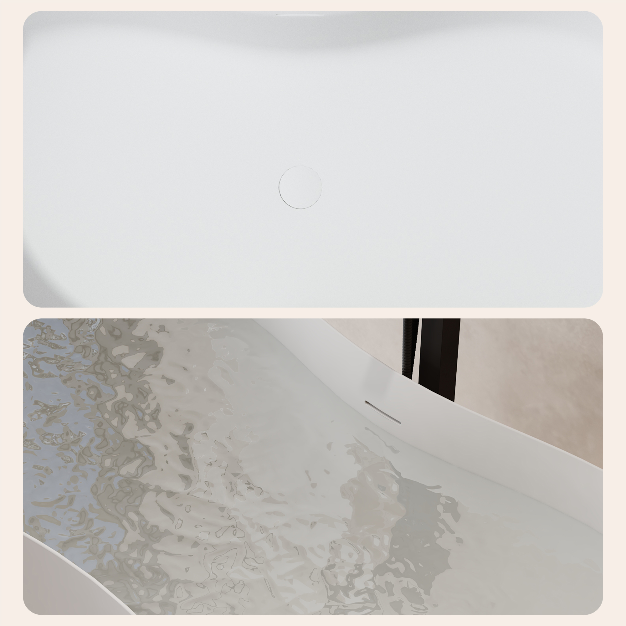 67" Solid Surface Freestanding Soaking Bathtub with Unique Peanut Shape