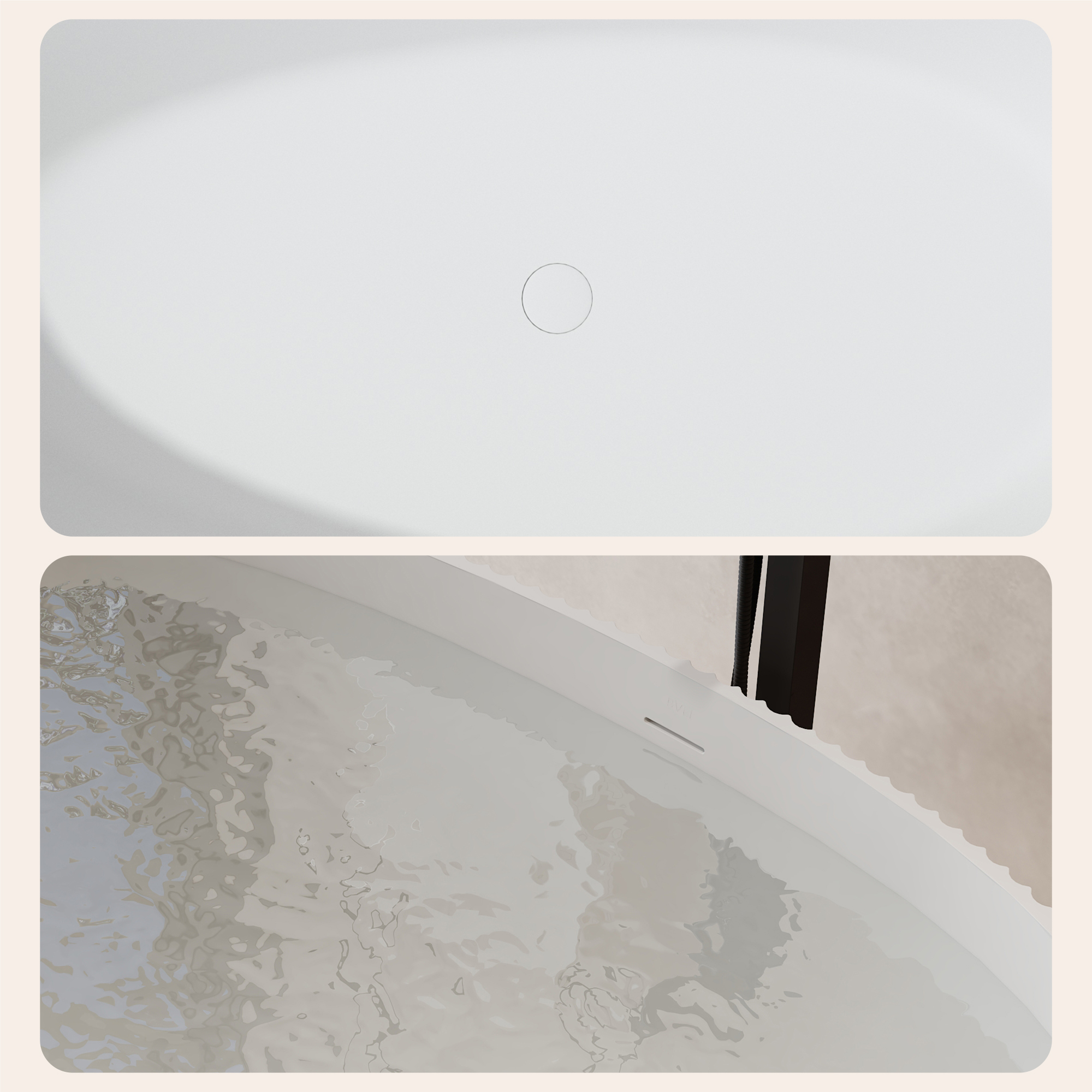 67" Solid Surface Freestanding Soaking Bathtub with Ribbed Textured Design