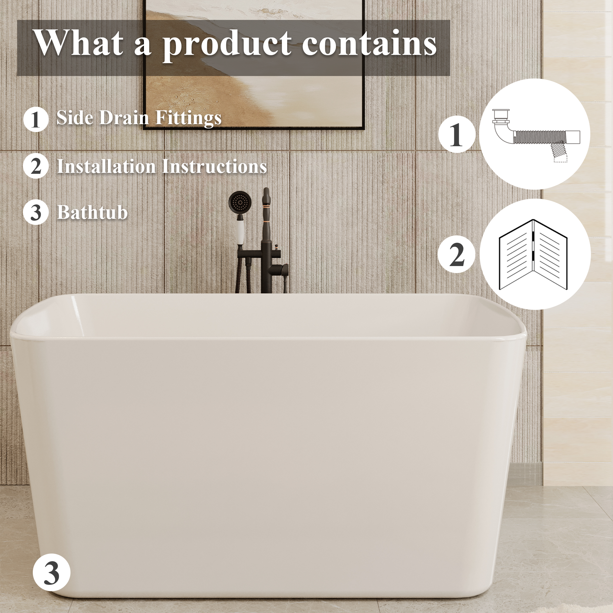 49" Acrylic Freestanding Japanese Soaking Hot Tub with Overflow and Drain